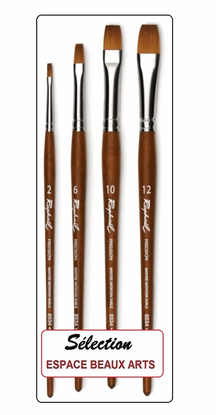 Raphael ESPACE BEAUX ARTS Pinceau PLAT Série 8534 MARTRE IMTATION Sable set 4 pcs