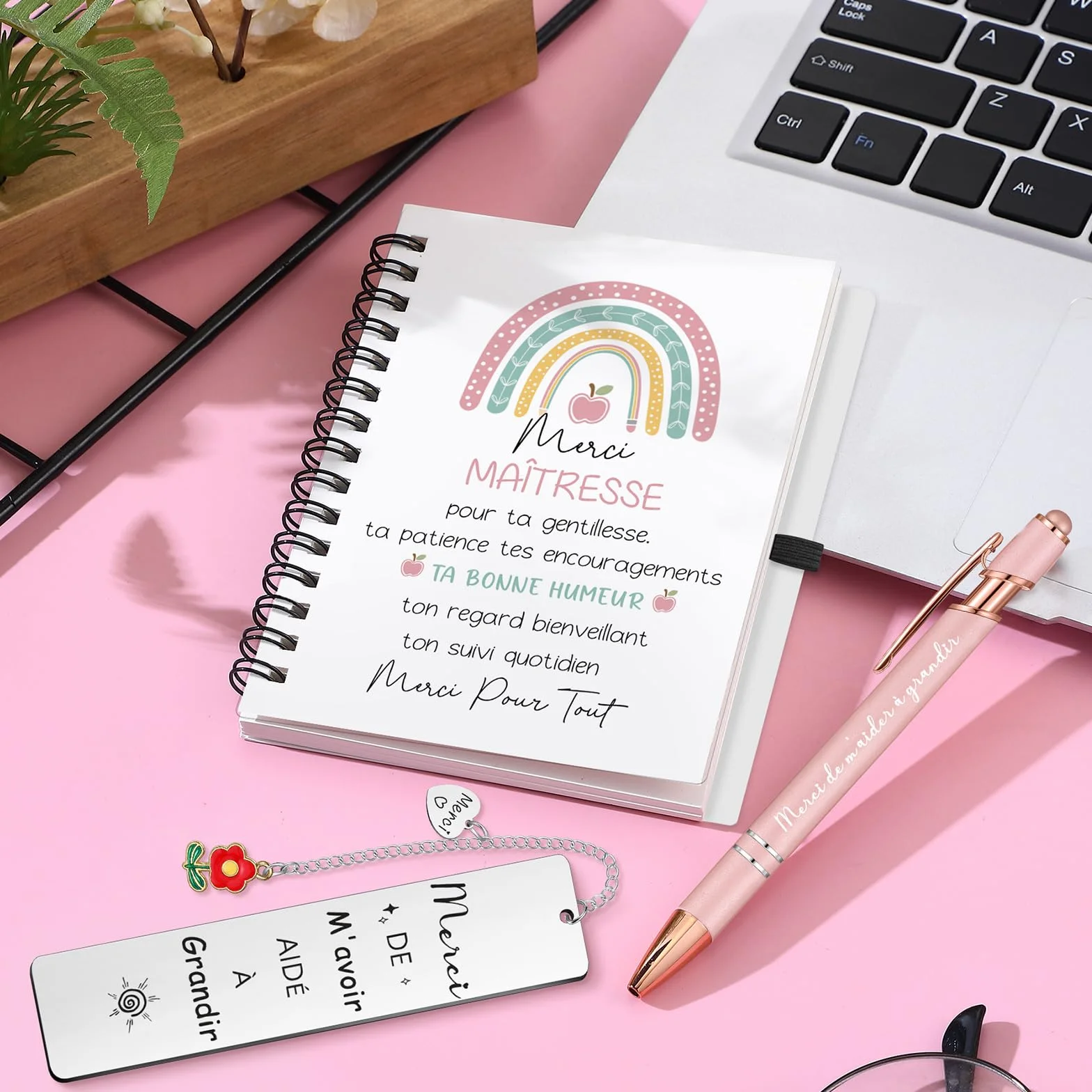 Cahier à Spirale avec Stylo et Marque-Page Cadeau Enseignant Fin d'Études