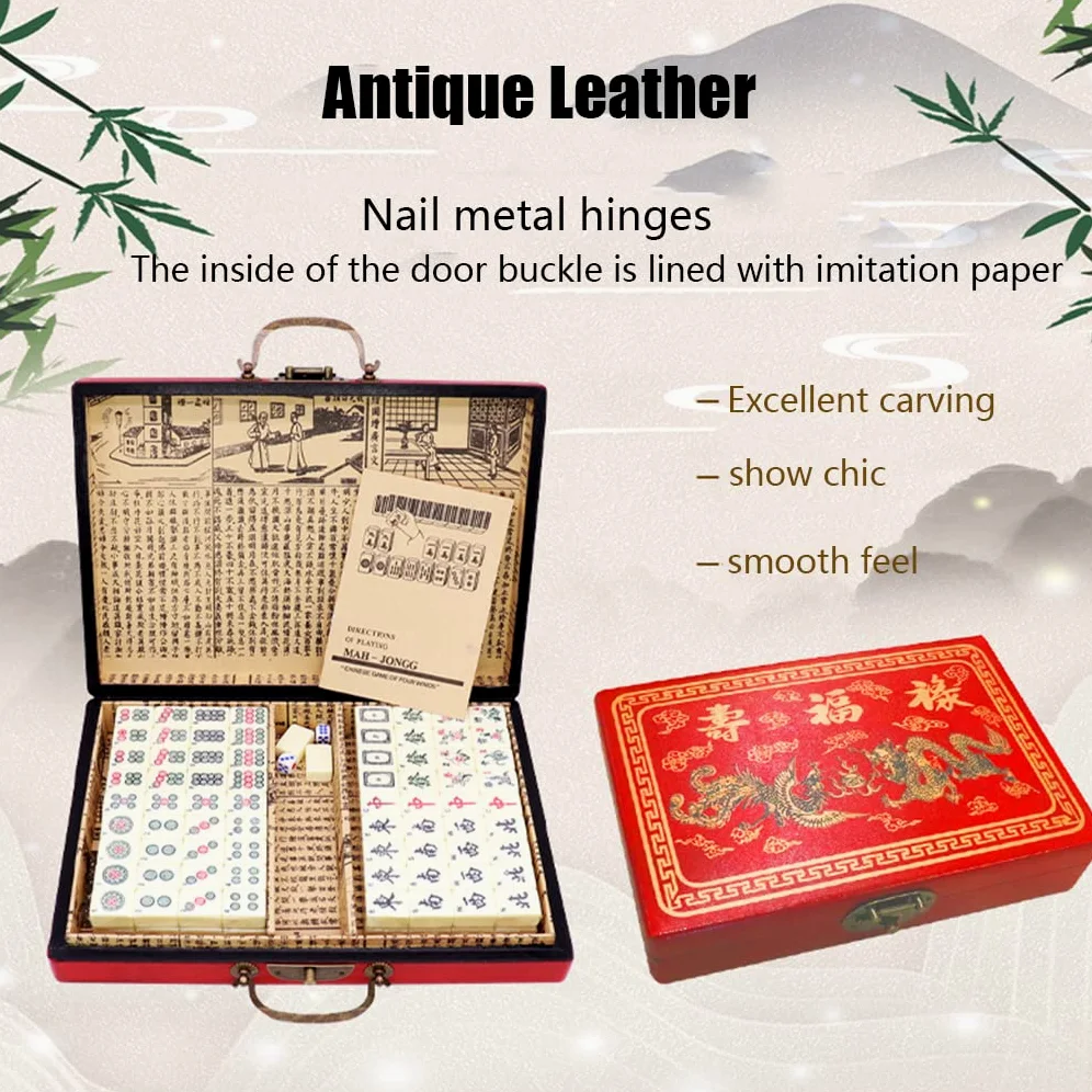 Ensemble de Jeu Mahjong Chinois Traditionnel en mélamine | Tailles M et L for cadeau de jeu de famille de fête de voyage(M(33*23*4.3cm))