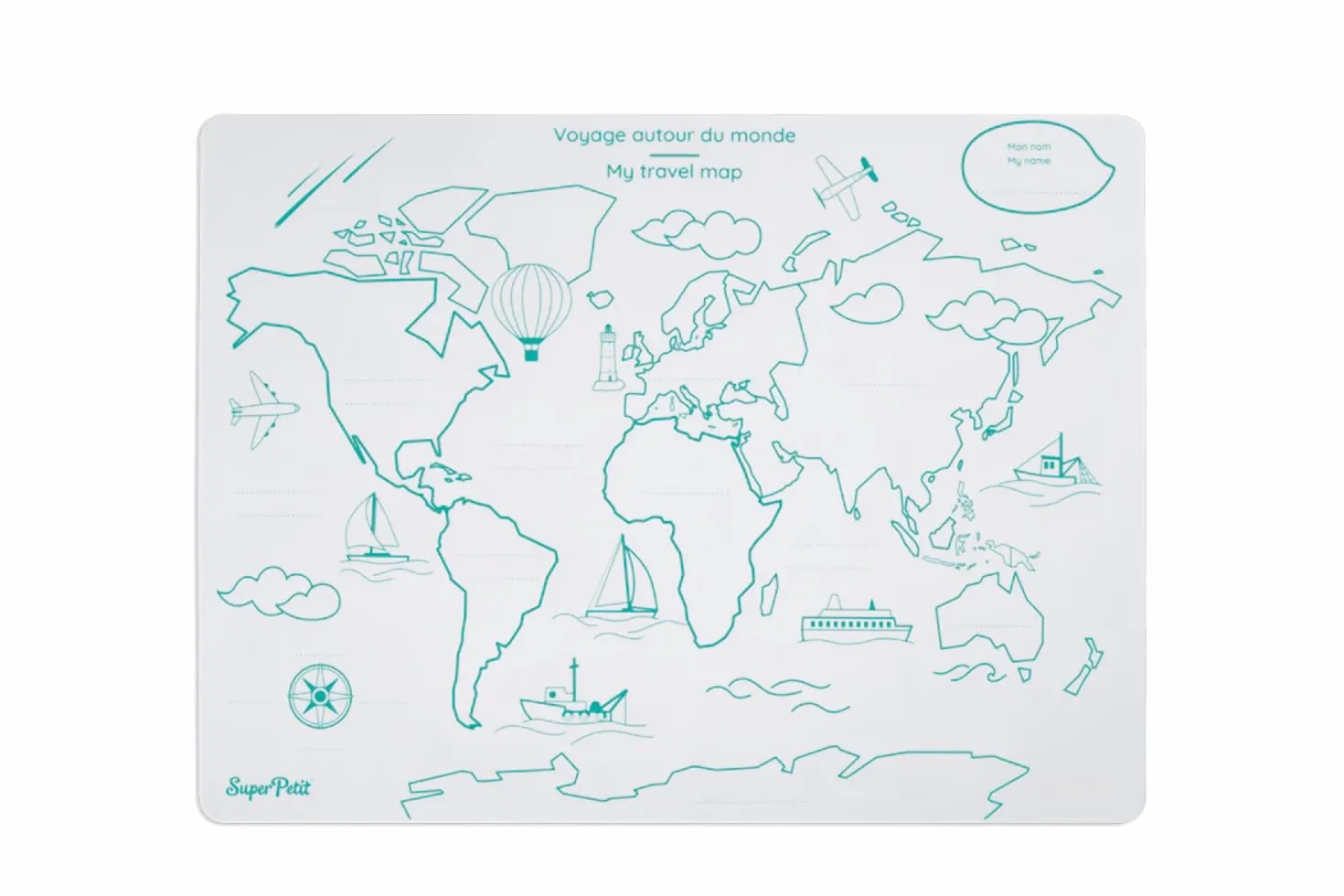 Planisphère réversible Silicone 40x30 cm Bilingue Français Anglais Montessori Jeu pédagogique +3 Ans