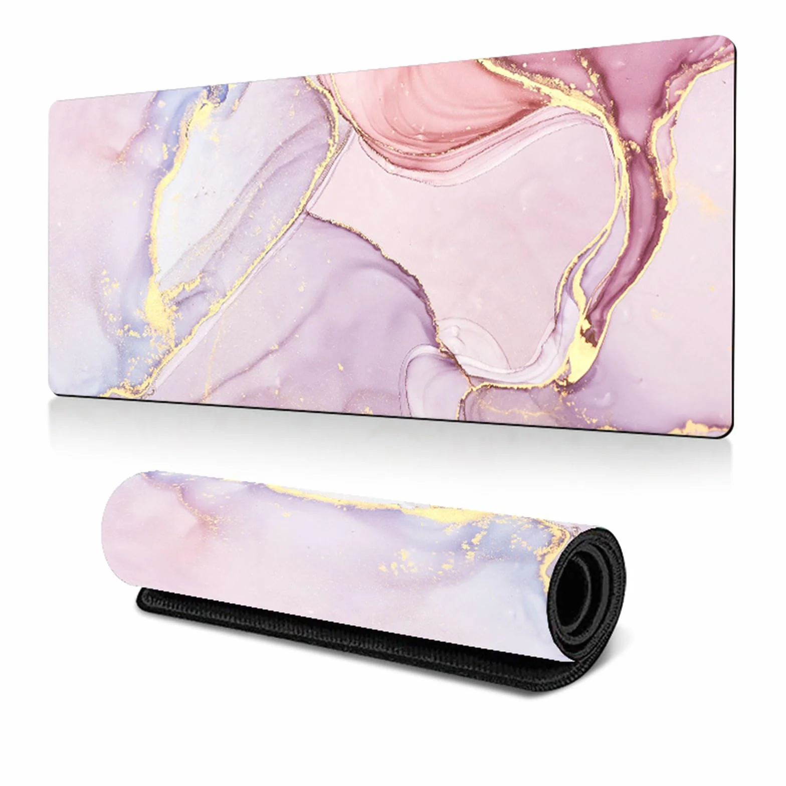 Tapis de Souris Marbre 80x30cm Antidérapant sous-Main Bureau Protection Rose