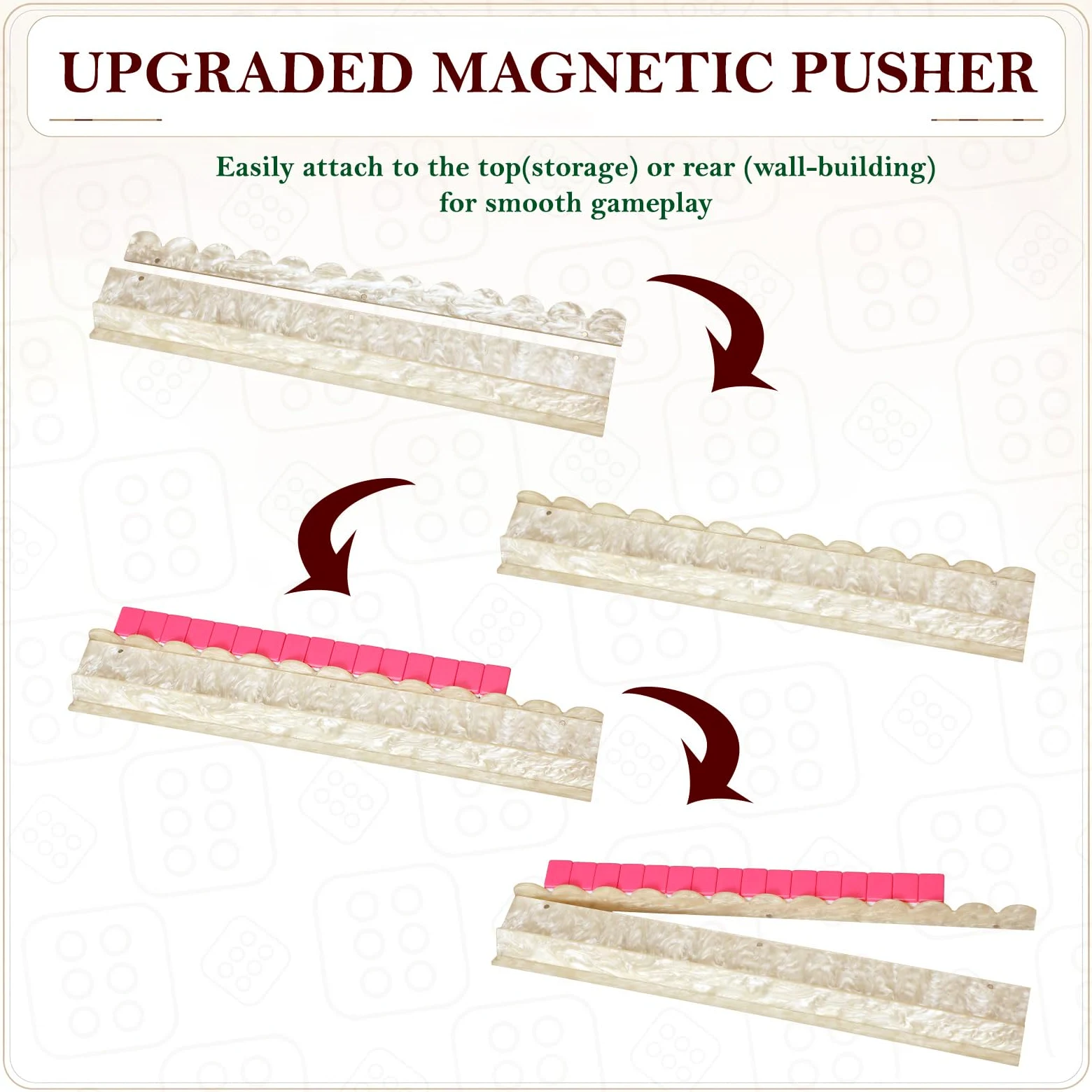 DoubleFill Lot de 4 supports de carrelage Mahjong en acrylique, bord festonné, nacré | Supports magnétiques à bords festonnés avec poussoir, tri des carreaux, organiseur tout-en-un pour jeux de mahjong à domicile