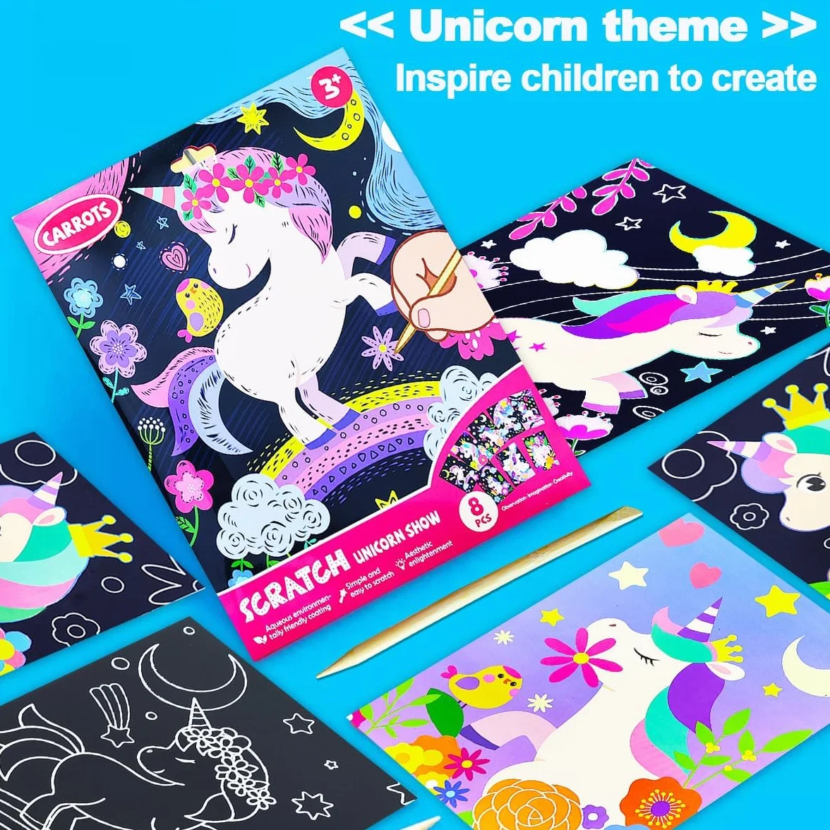 Kit de Scratch Art Licorne pour Enfants - Cartes à Gratter Papier