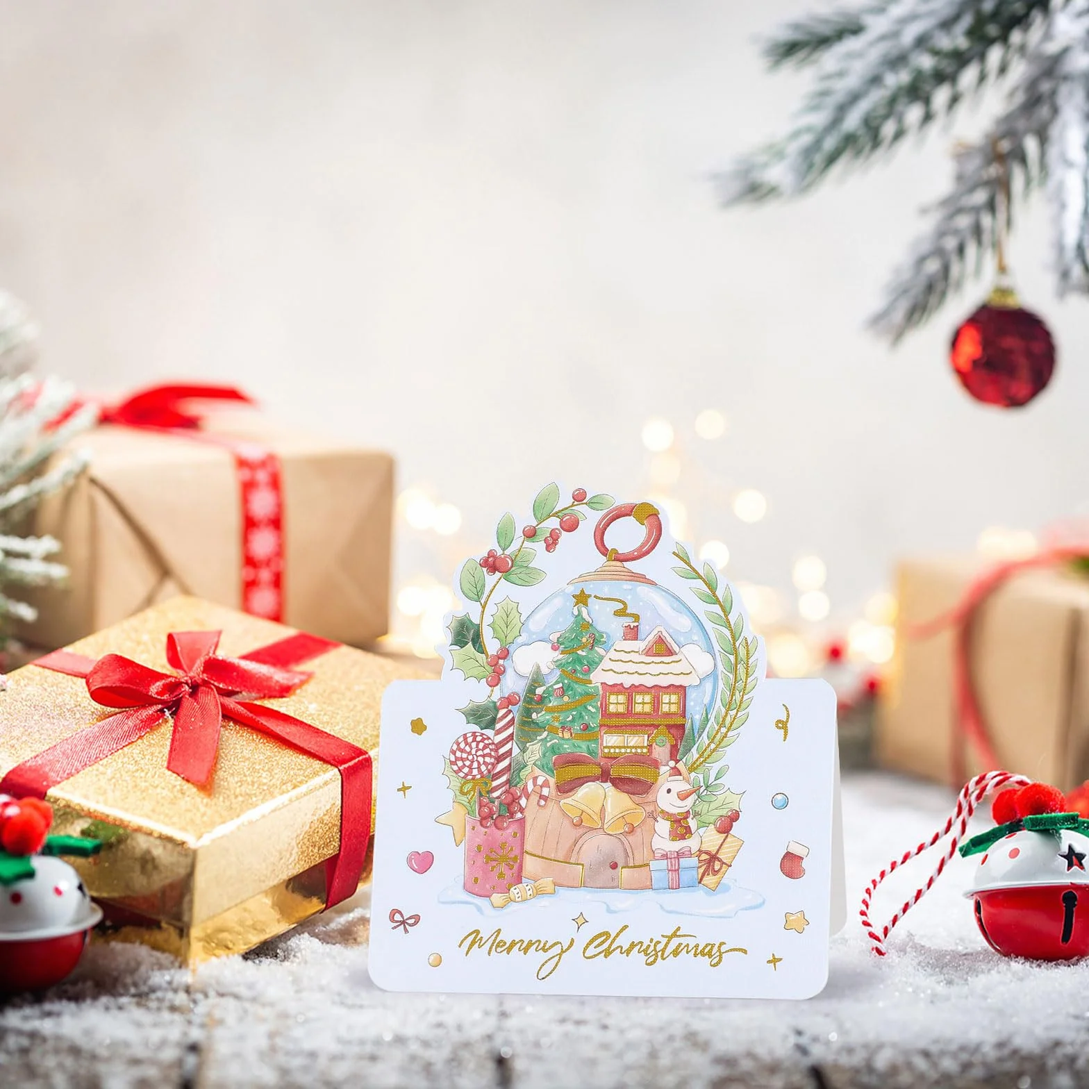 Cartes Joyeux Noel Dorée 6 Motifs Carte Postale Pliées 12PCS Cadeaux de Noël