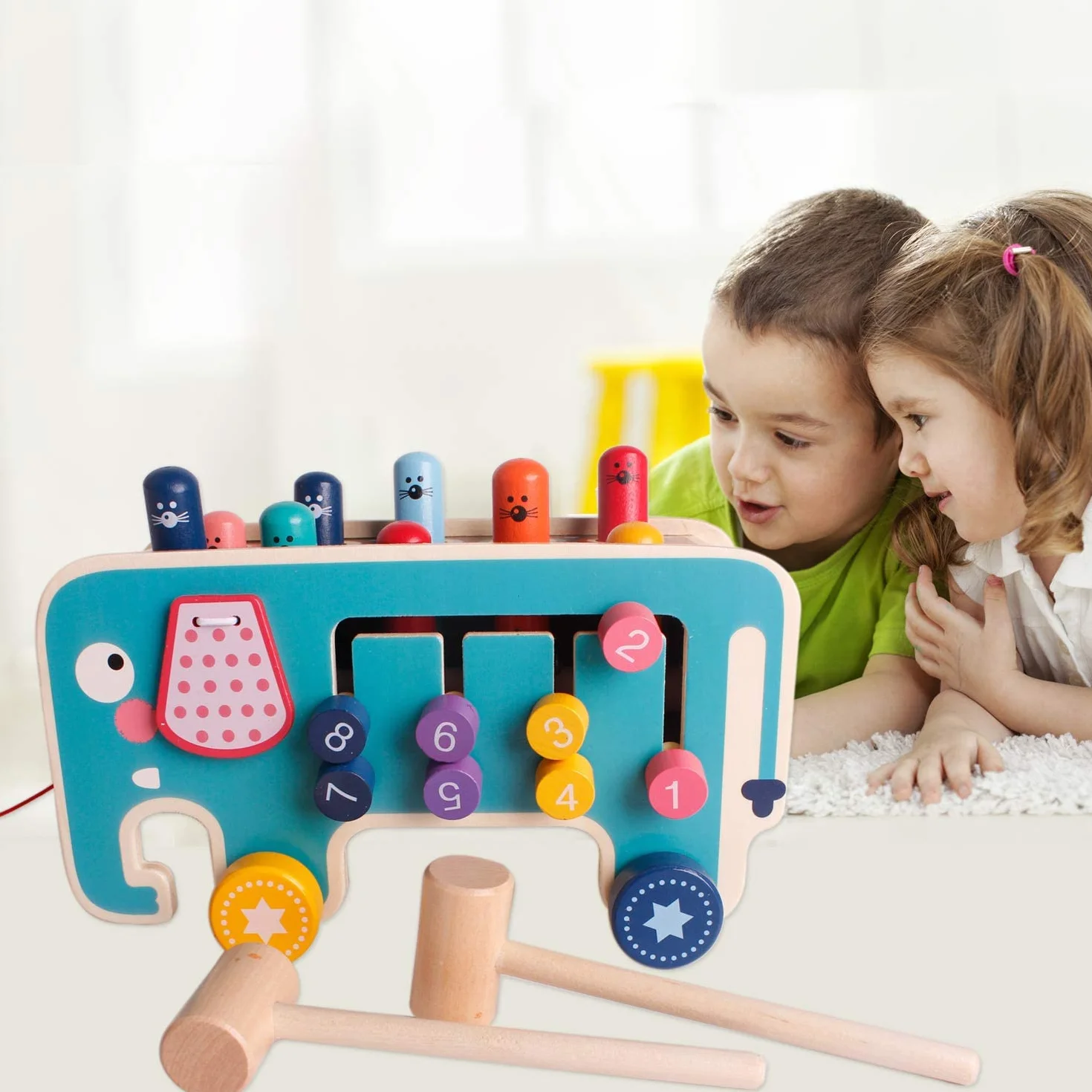 NUKied Montessori Marteau en Bois Jouet éducatif Xylophone pour Garçons et Filles 1-4 Ans