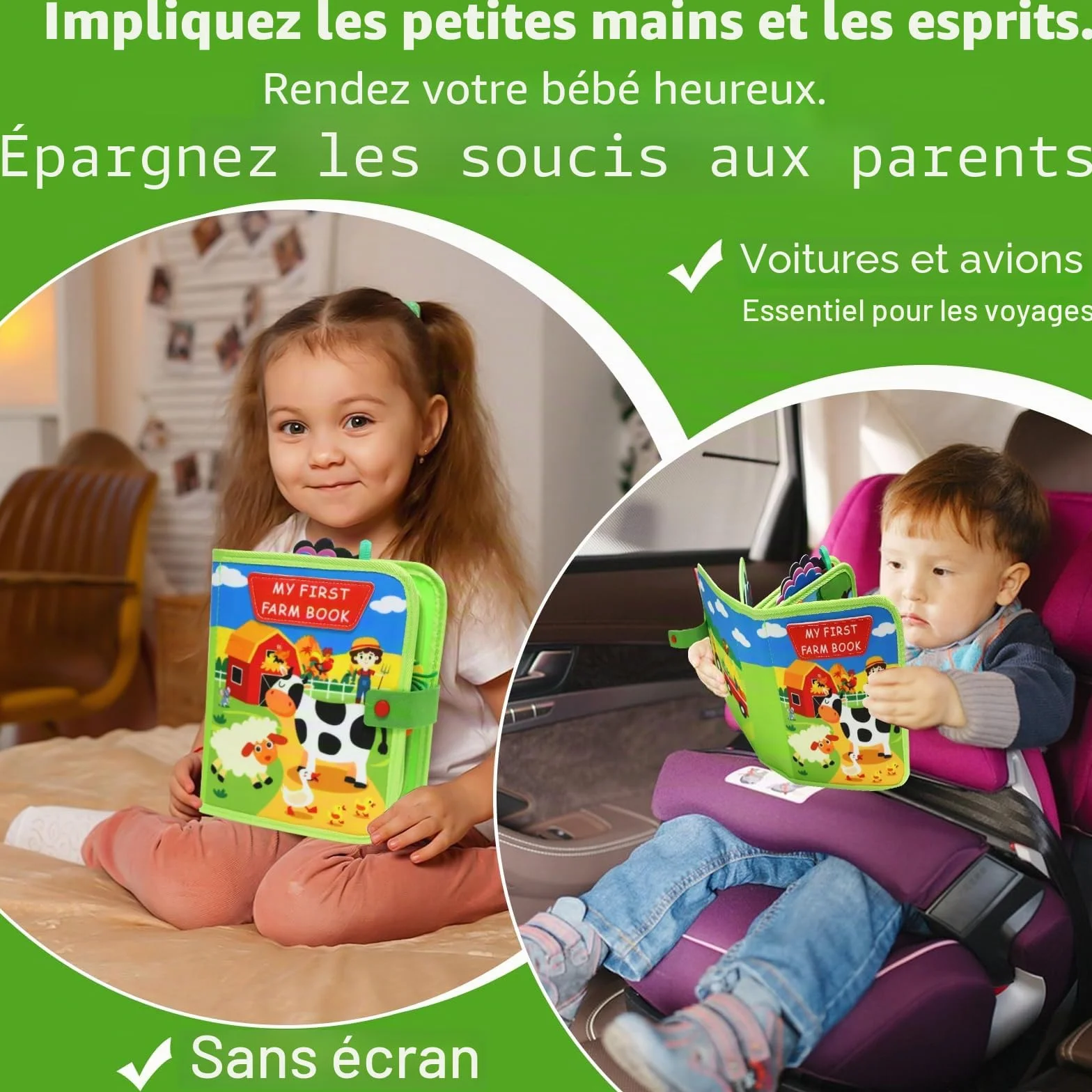 Tableau Montessori Enfants 1-3 Ans - Livre Sensoriel avec 10+ Activités Éducatives, Jouet de Voyage Portable