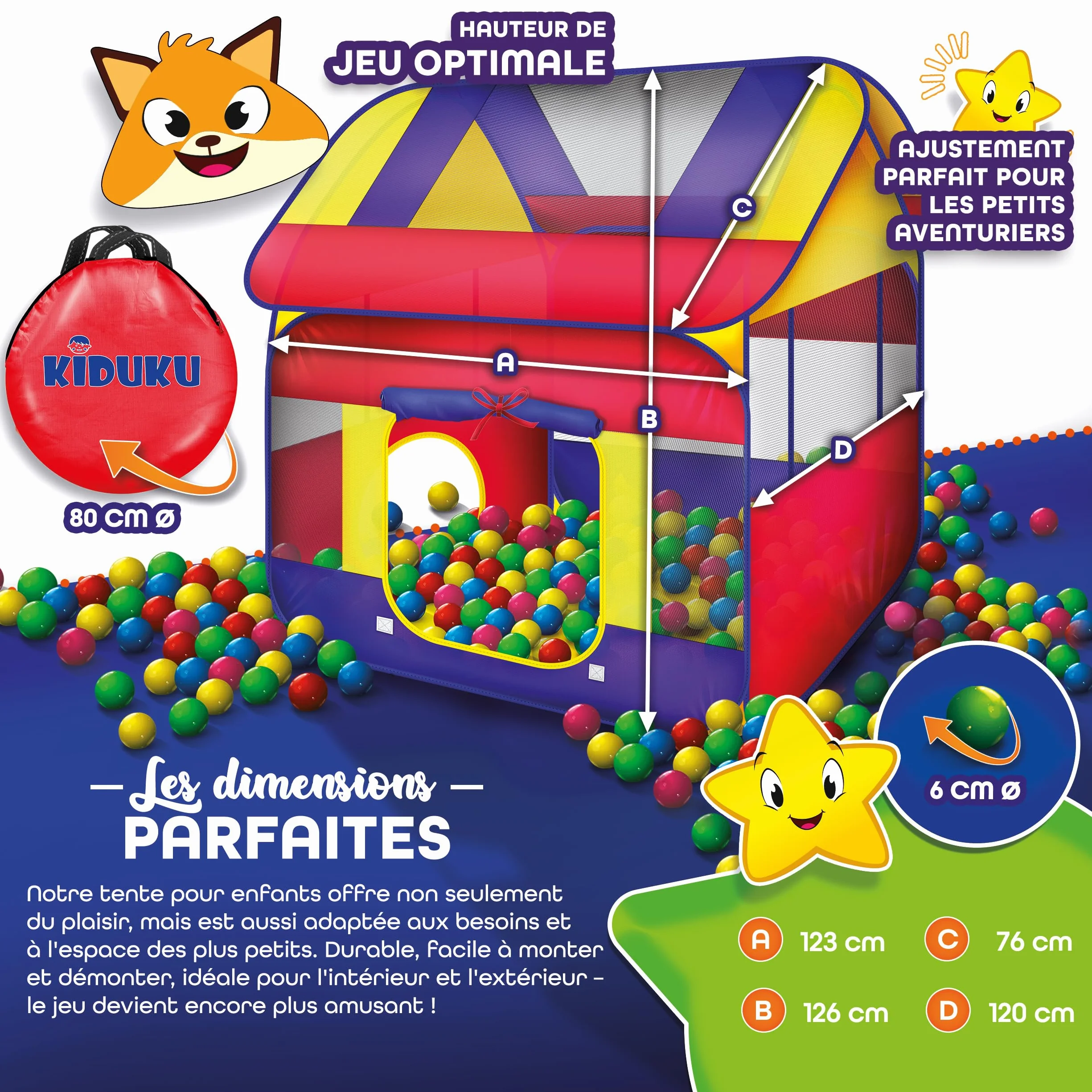 KIDUKU Tente de Jeu XXL Pop Up avec 300 Balles et Étui de Transport