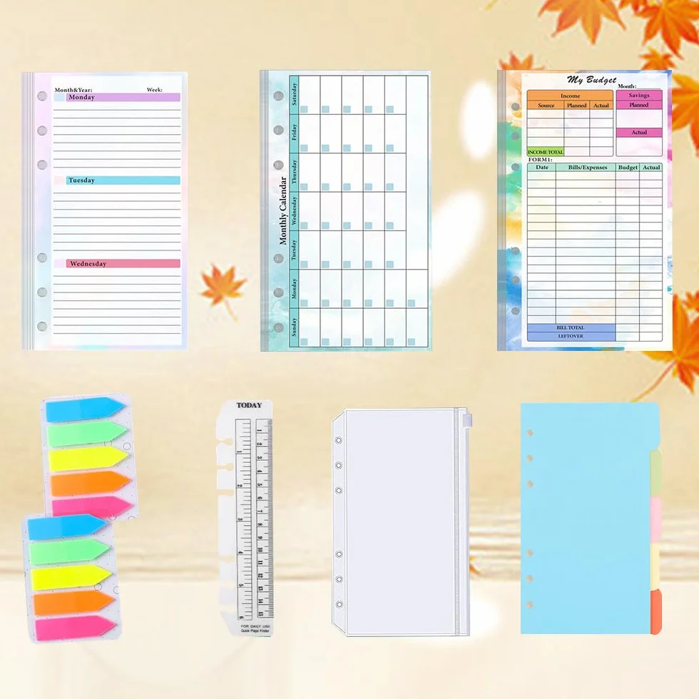 Armastuse Lot de recharges A6 à 6 trous pour carnet de notes, 83 pages colorées pour classeur A6 rechargeable