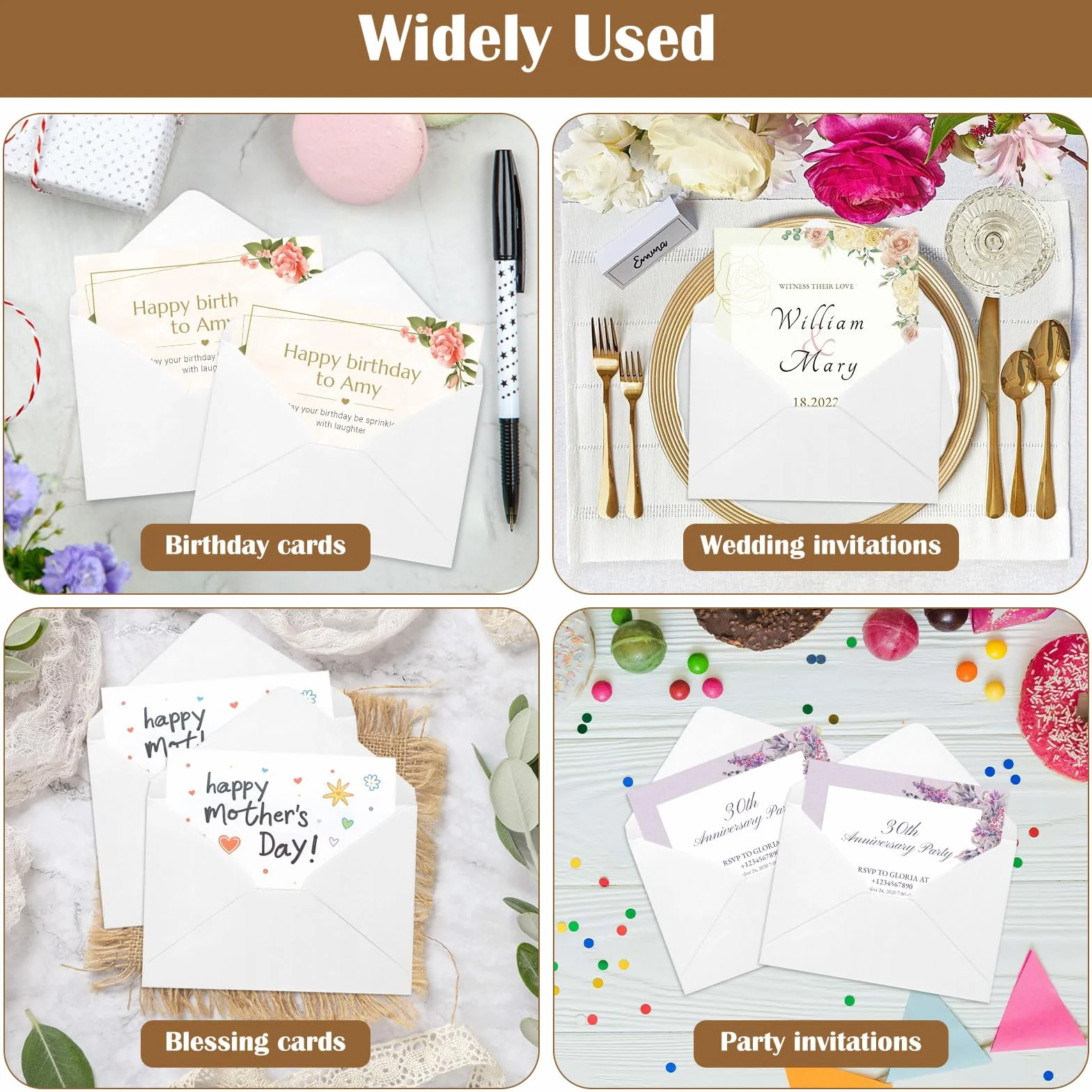 Enveloppes en papier kraft 13 x 19 cm Blanches Lot de 100 pour cadeaux invitations