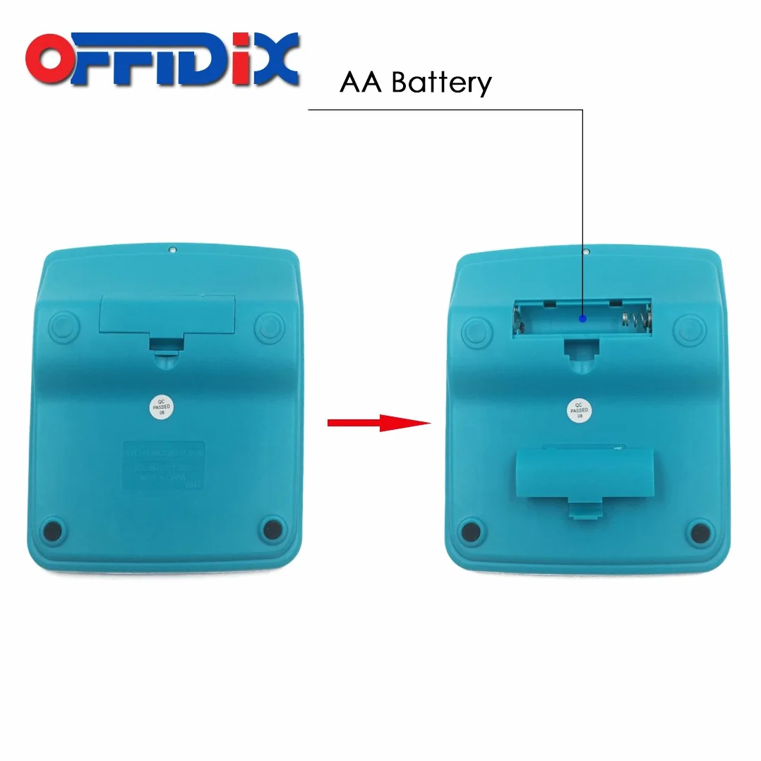 OFFIDIX Calculatrice Bureau Solaire et Batterie 12 Chiffres Grand écran LCD Bleu