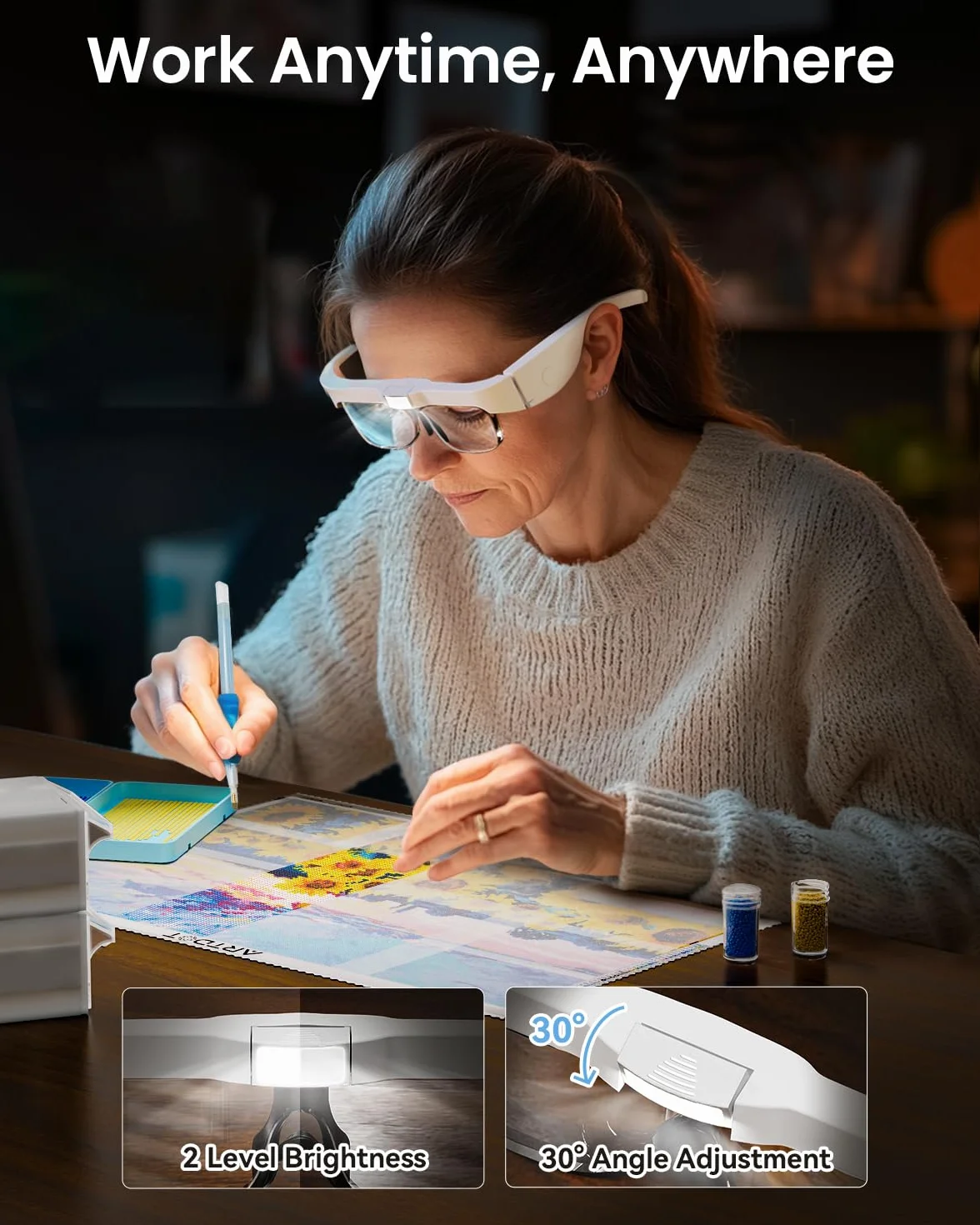 ARTDOT Lunettes Loupe Grossissante avec 3 LED et 5 Lentilles Lampe Frontale pour Lecture Bijoutier Peinture Diamant