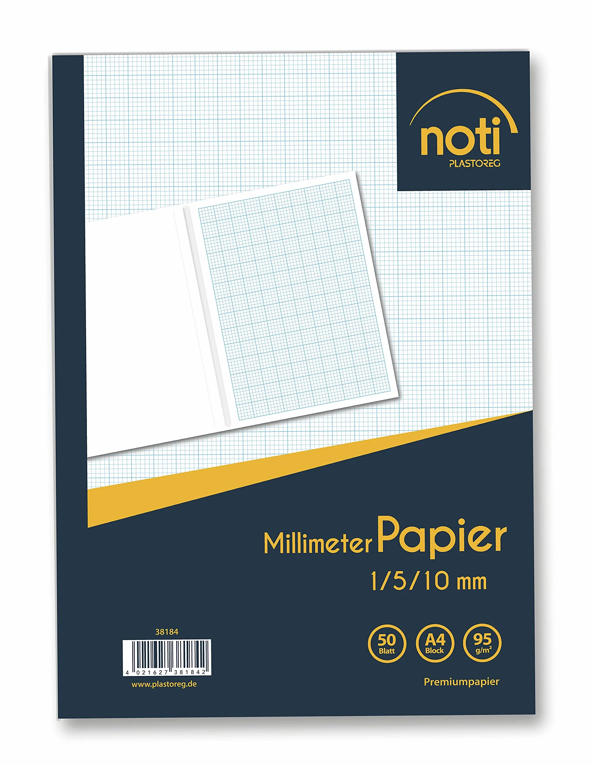 Bloc de papier millimétré A4 50 pages 95 g/m² grilles bleues 1/5/10 mm dessins techniques