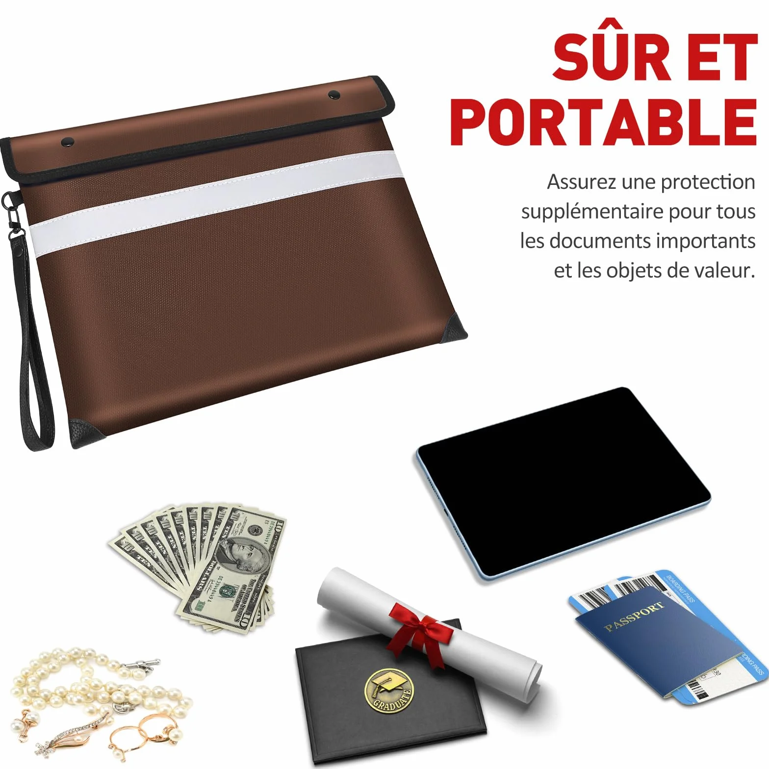 Vailoin Pochette Anti feu Résistante 2800℃ Certification UL94 V-1 Sac Ignifugé Étanche