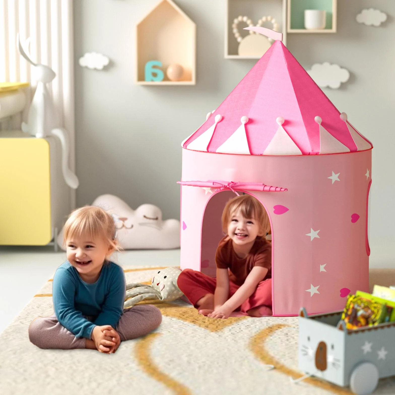 KORIMEFA Tipi Enfant Tente de Jeu Pop-up Portable Cabane Intérieur Exterieur Rose