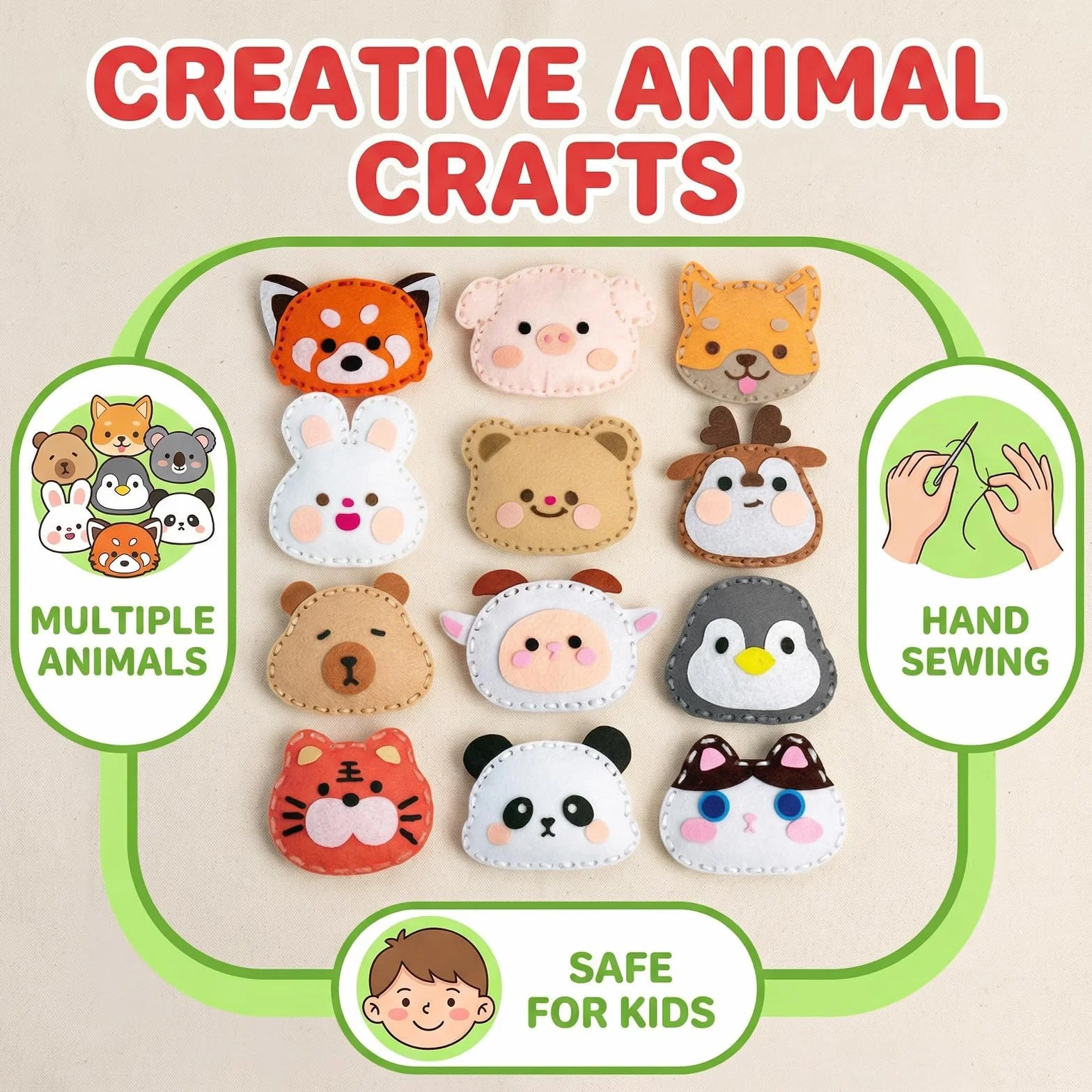 Ensemble De Couture en Feutre 12 Pièces Animaux Kit De Bricolage pour Enfants Débutants