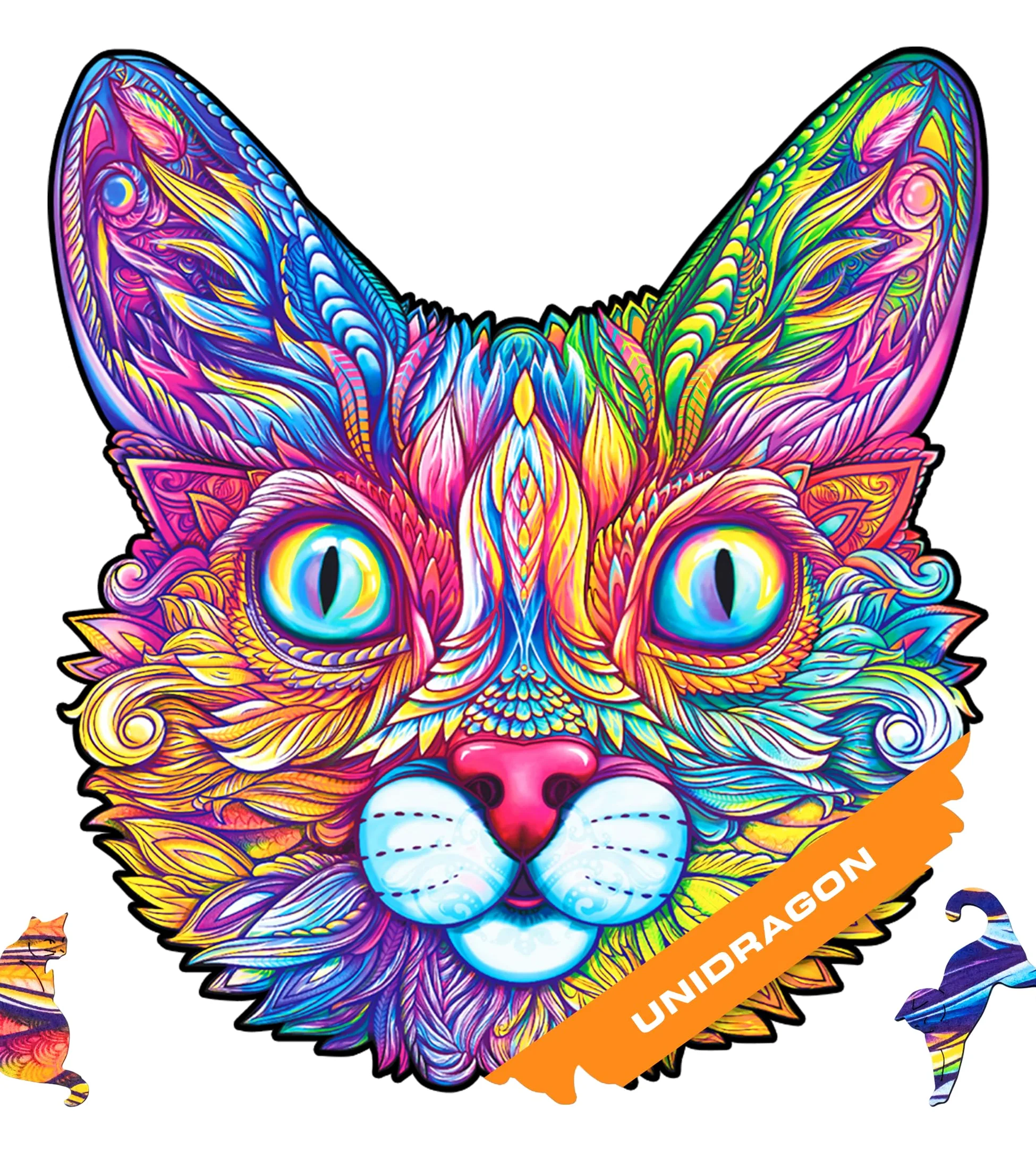 UNIDRAGON Puzzle en Bois - Impressive Cat Jigsaw Puzzle - 700 pcs | Royal Size 52.8 x 54.9 cm - Pièces de Forme Unique - Bois Découpé au Laser - Coffret Cadeau en Bois - Puzzle pour Adultes