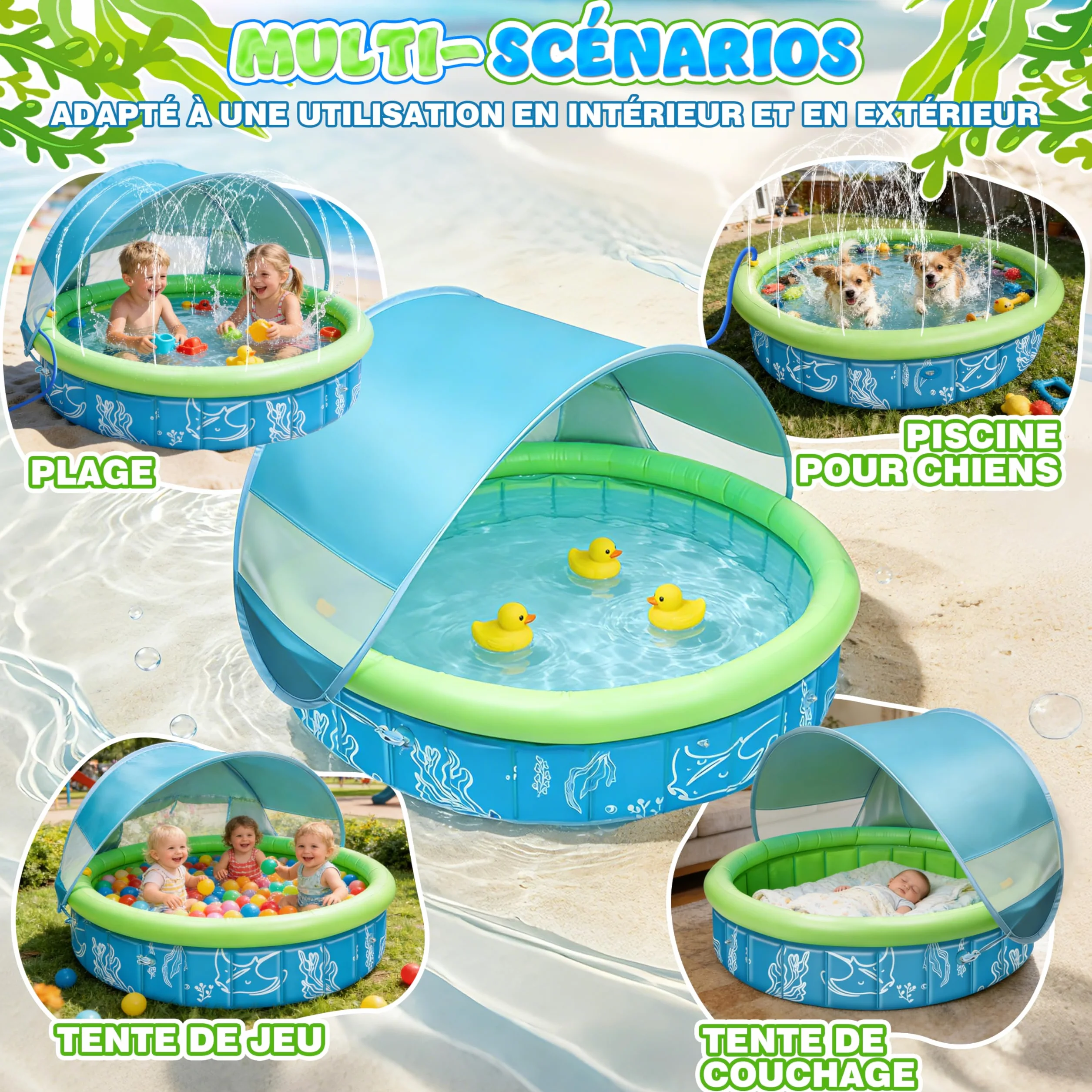 Namiot Plażowy dla Dzieci 4w1 100x30 cm Anti UV SPF50+ z Moskitierą i Daszkiem