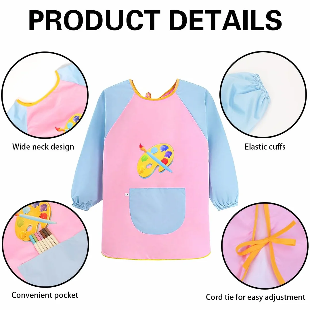HUKUMA Tablier Peinture Enfant Imperméable Manche Longue 7-11 Ans avec Poche