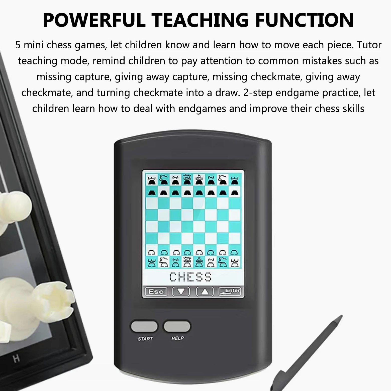 Jeu d'échecs électronique avec plateau pliable, pièces magnétiques, stylet et écran LCD, jeu mono-joueur portable, cadeau pour adultes