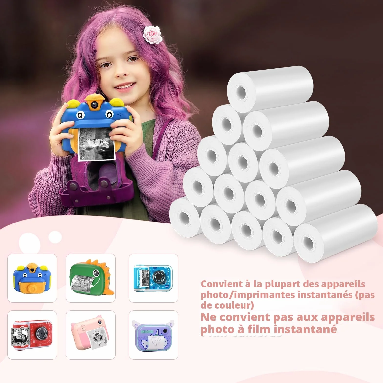 Papier Thermique pour Appareils Photo Instantanés 57 mm x 500 mm 15 Bobines