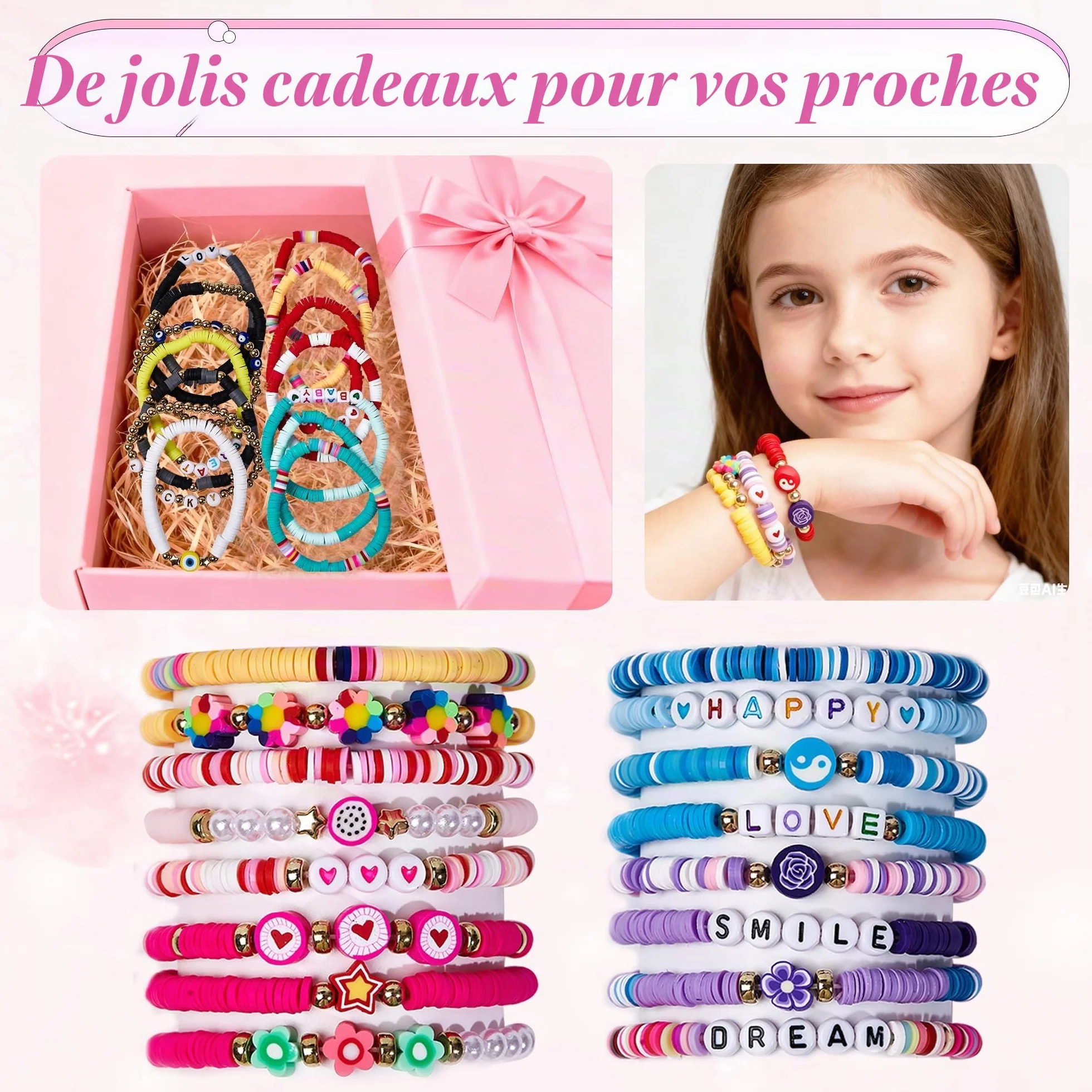 Lot de 32 Bracelets Colorés Preppy Cadeau Anniversaire Enfants Adolescents