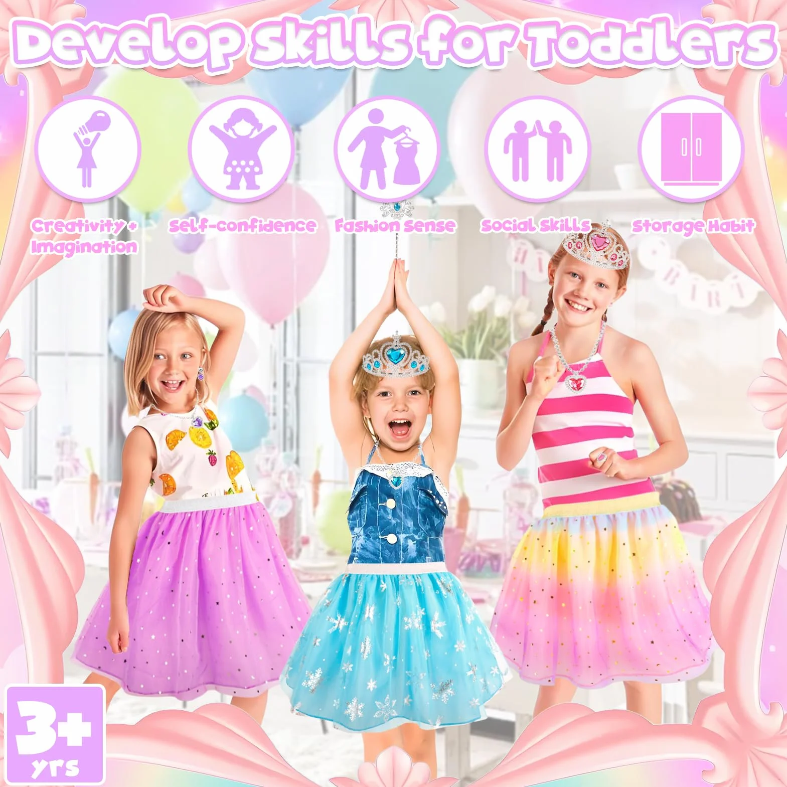 STAY GENT Chaussure Princesse Fille 3 Paires Chaussures 3 Couronne 3 Jupes Déguisement Jouet Princesse Accessoires Cadeau 2-6 Ans