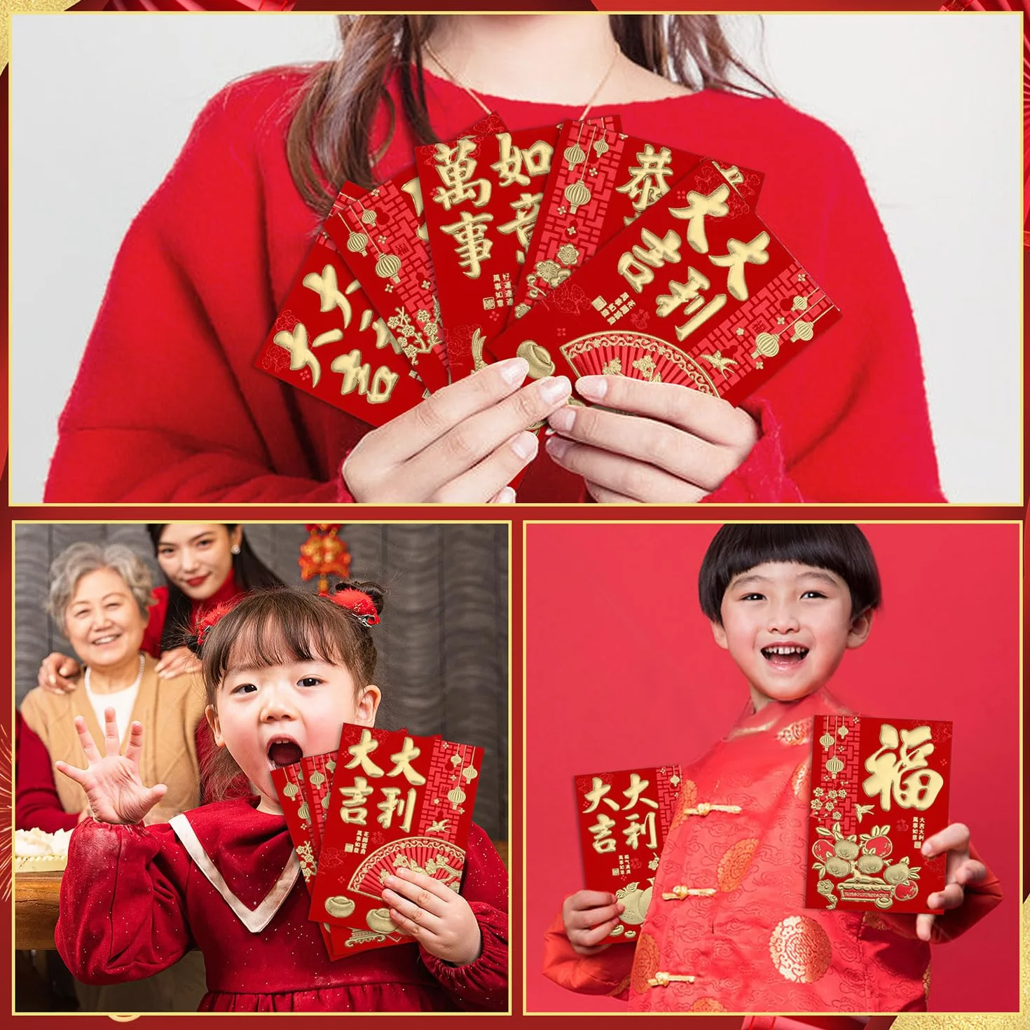 Hong Bao Enveloppes Rouges Nouvel An Chinois 11,5x8cm 36pcs Monnaie Cuivre 50pcs Feng Shui