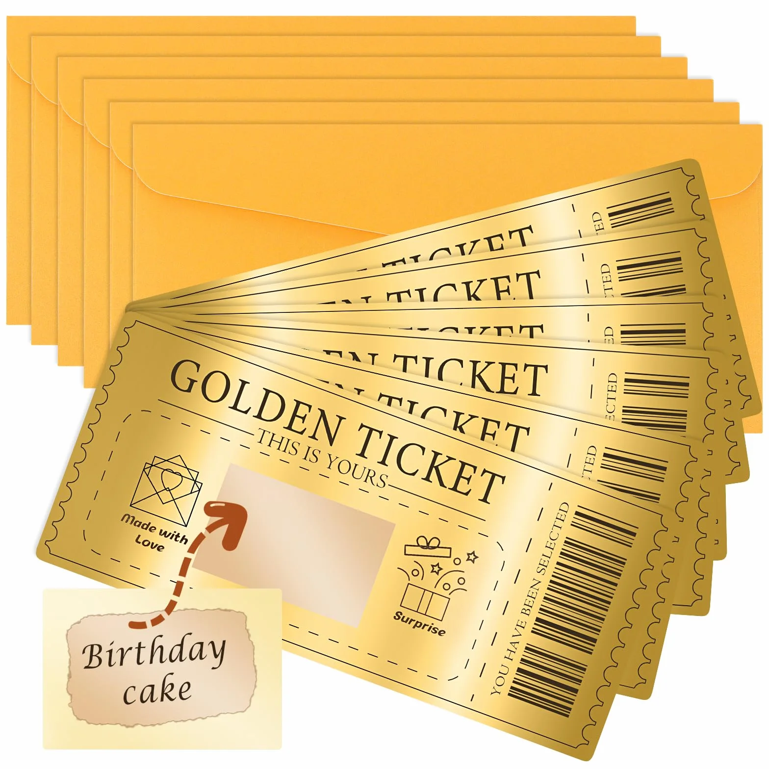Carte À Gratter Personnalisable Golden Ticket 6 Set Avec Enveloppe