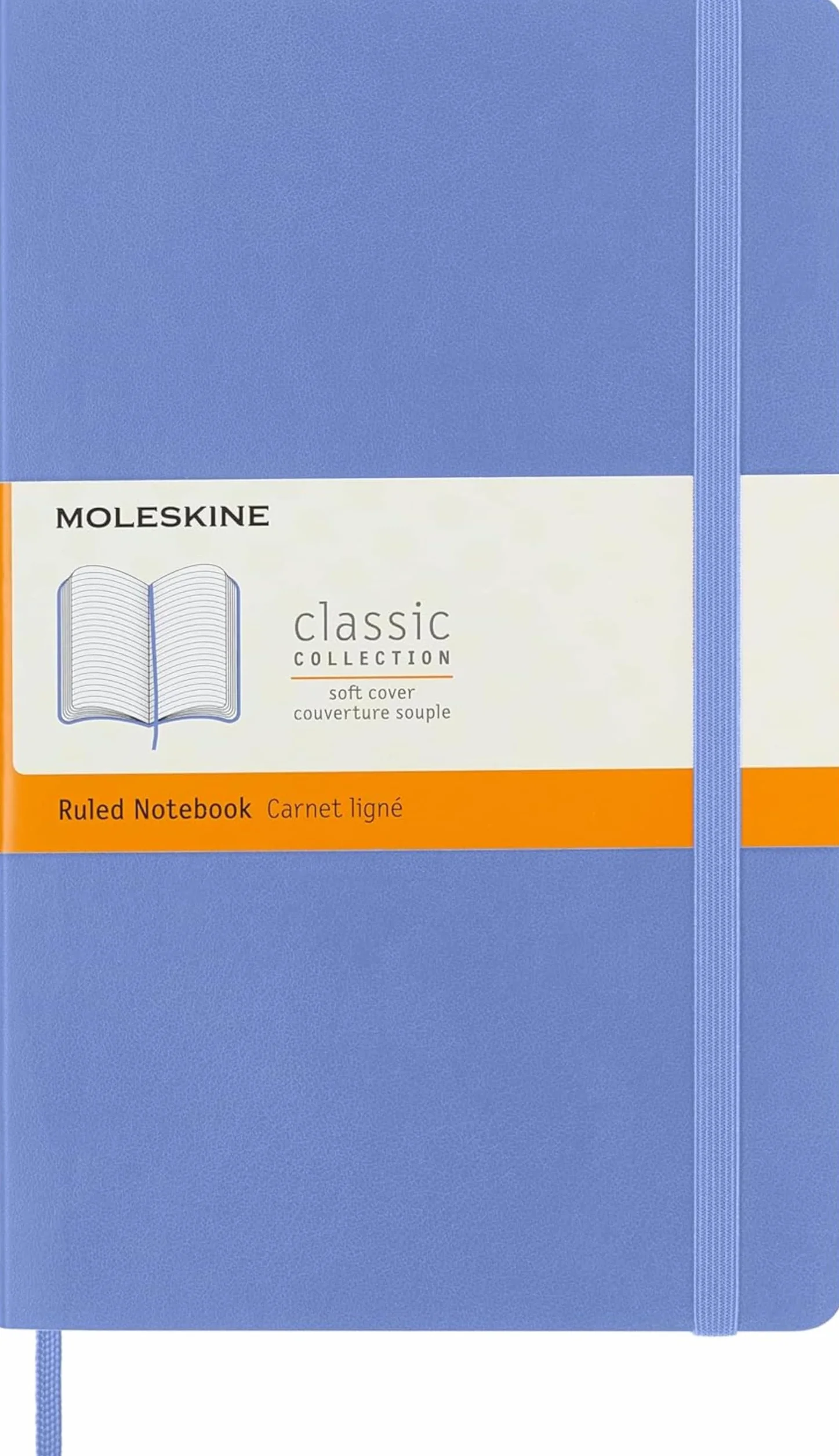 Moleskine Carnet Classique Ligné Couverture Souple Fermeture Elastique Taille Large 13 x 21 cm Bleu Hortensia 240 Pages