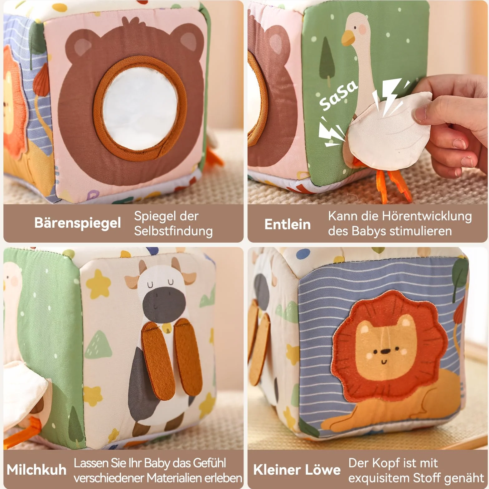Boîte à Mouchoirs Sensorielle Montessori pour Bébé 0-12 Mois avec Miroir et Foulards
