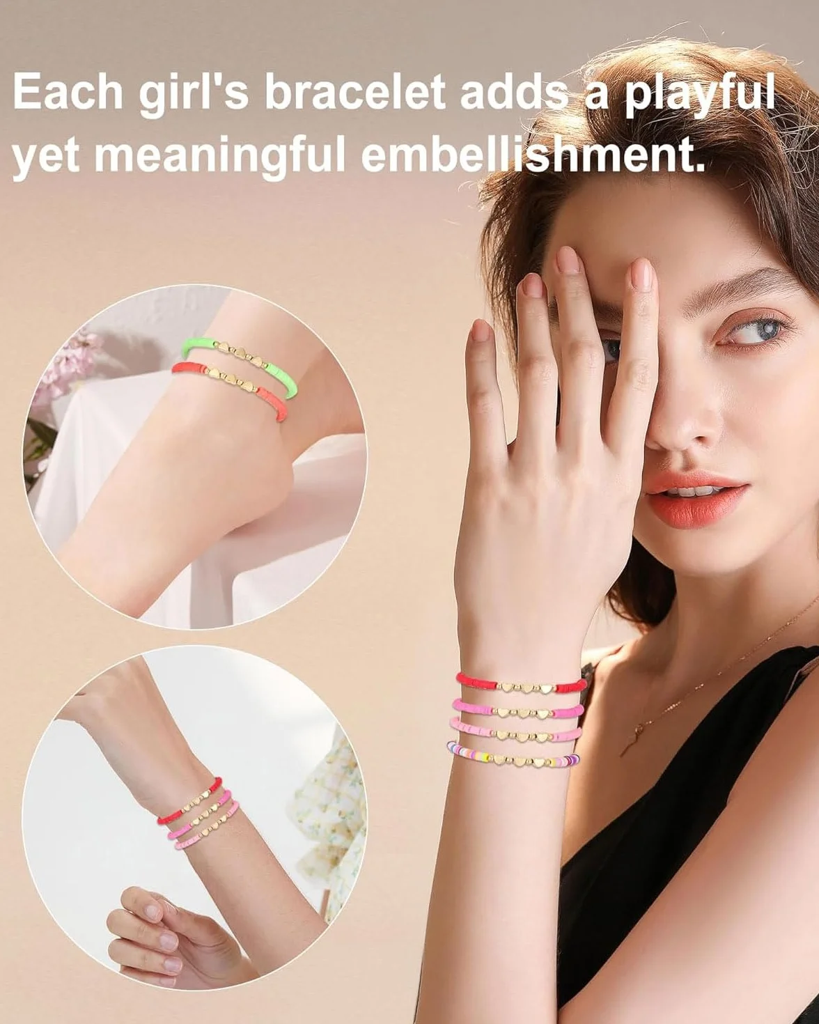 Bracelets d'amitié en forme de cœur pour enfants, bracelet fille, perles plates en argile colorées
