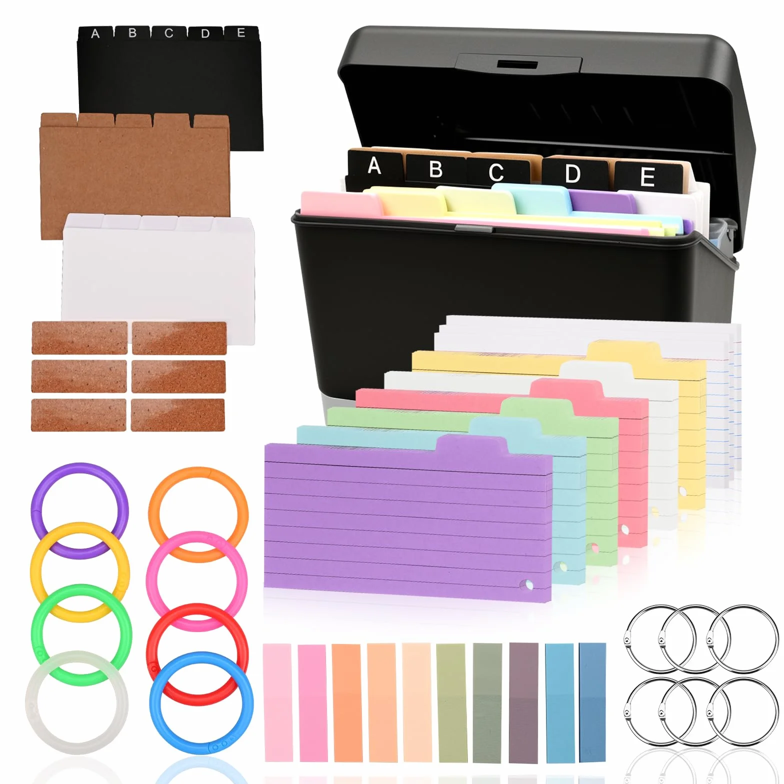 Boîte à Cartes A7A8 avec 436 Cartes Lignées Colorées, Organisateur de Révision pour École et Bureau