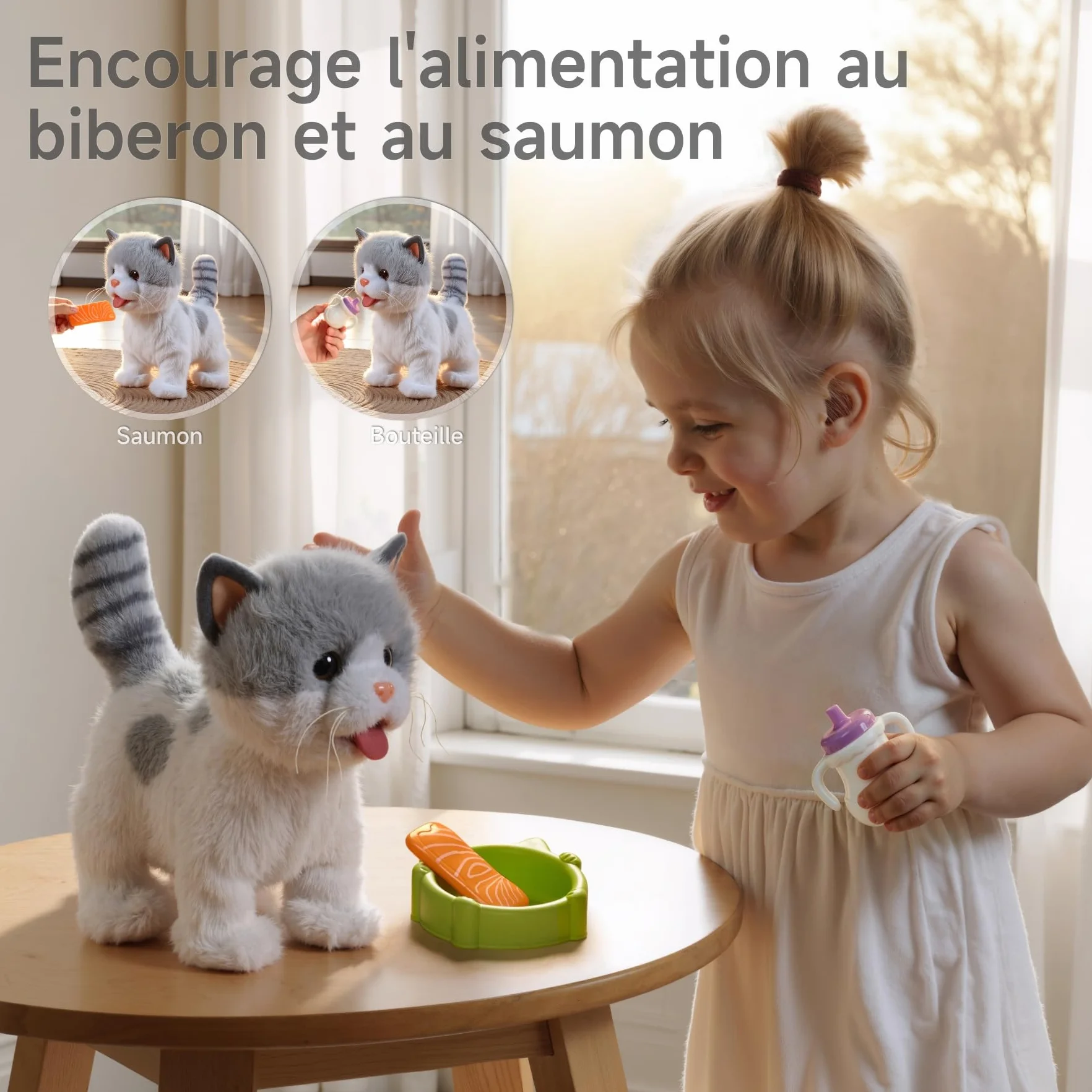 Peluche Chat Interactif Enfant, Animaux Électronique Qui Marche et Aboie, Jouet pour Enfants 3-7 Ans Cadeau Fille Garçon