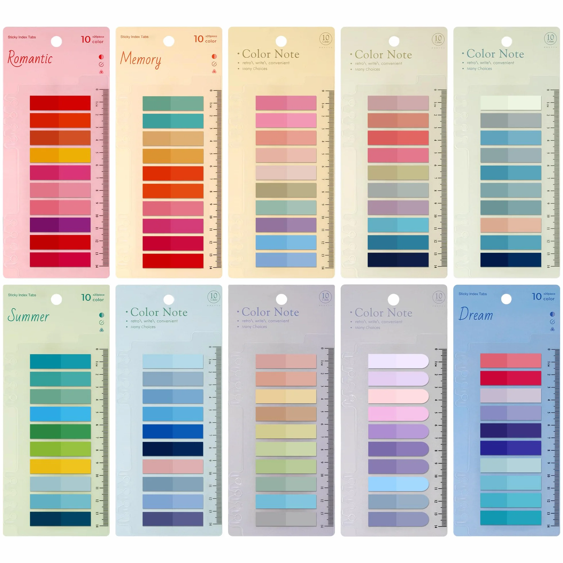 JIANTA 2000 Pièces Marque Page Adhésif, 10 Styles Index Tabs avec Règle, Bookmark Sticky Notes