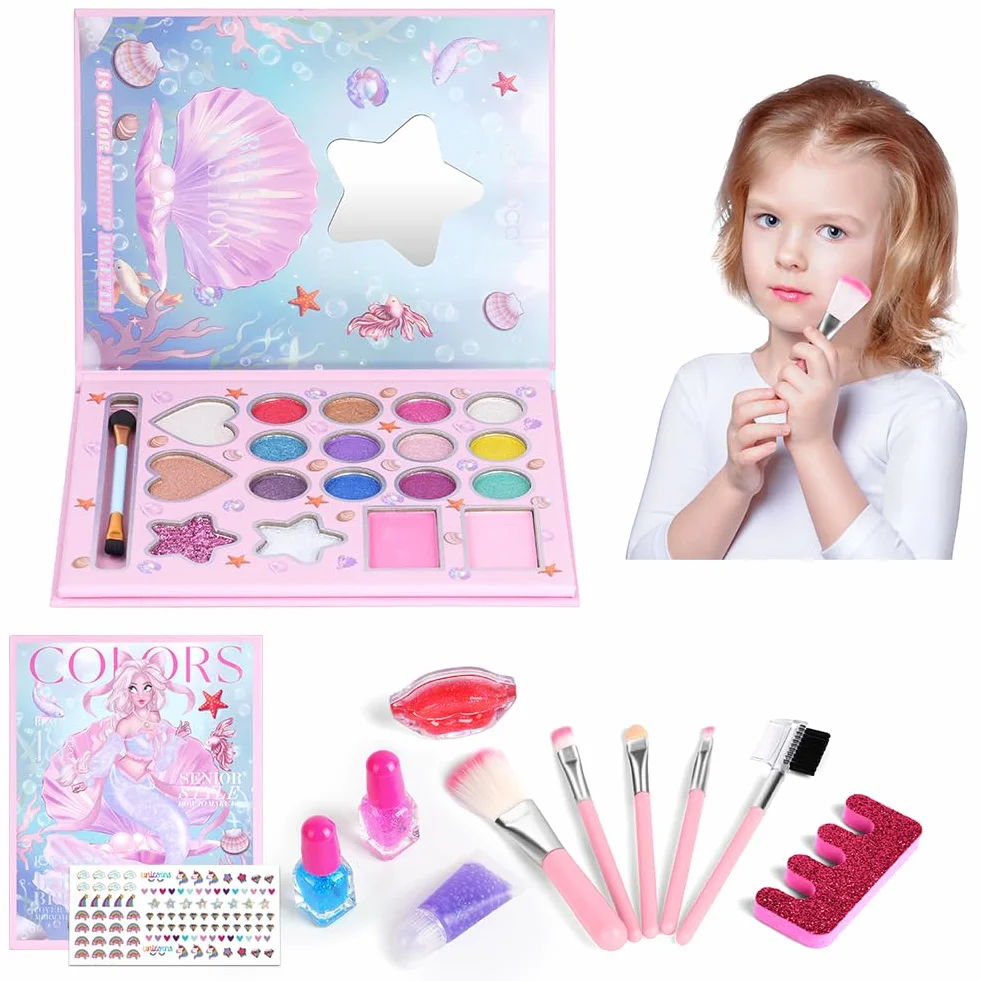 Aomig Coffret Maquillage Enfant Jouet Filles, Kit de Maquillage Enfant Lavable Non Toxique 12 Pièces