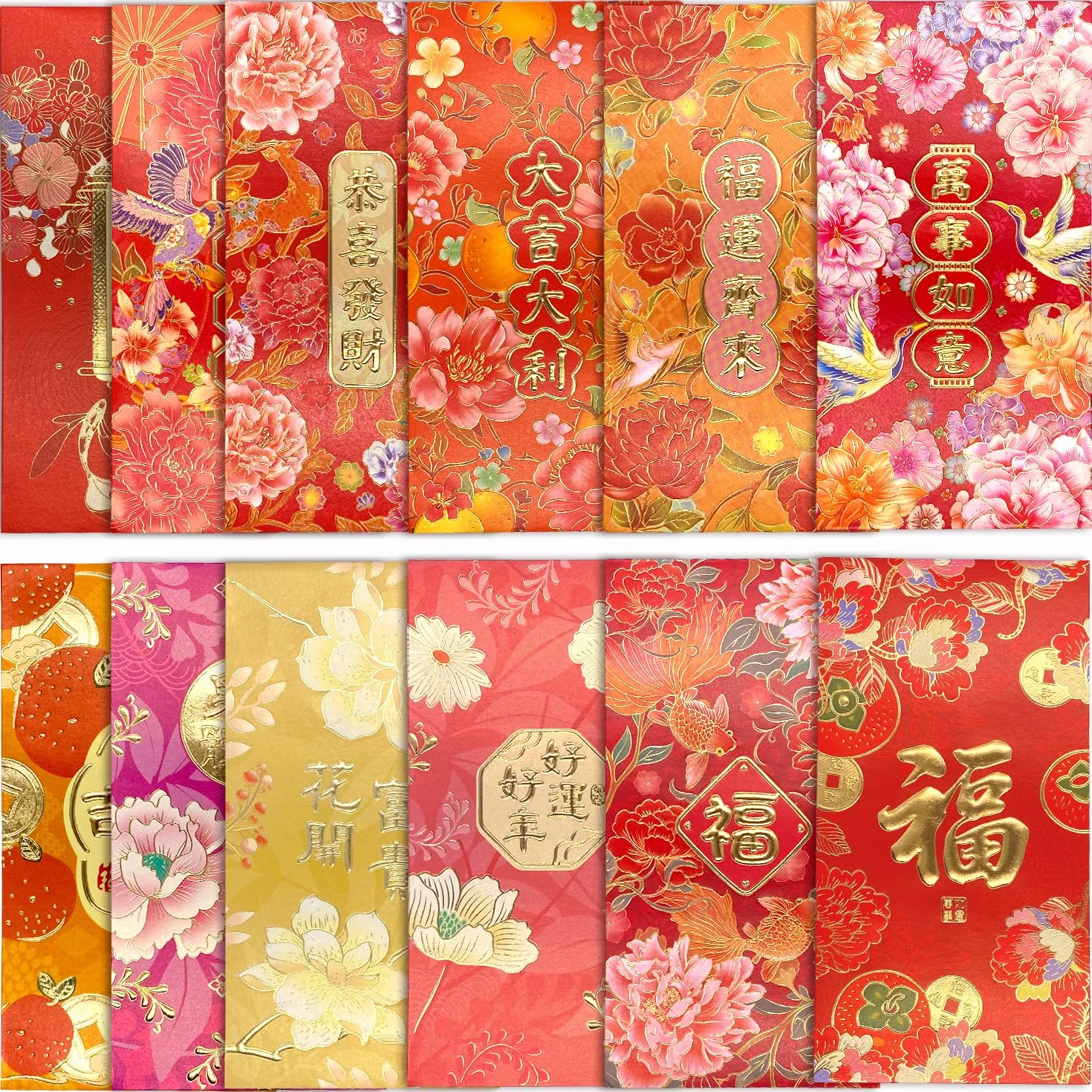 Enveloppes Rouges Hong Bao pour le Nouvel An Chinois, Grandes Enveloppes Porte-Bonheur pour Argent Liquide, Paquets Rouges Lai See