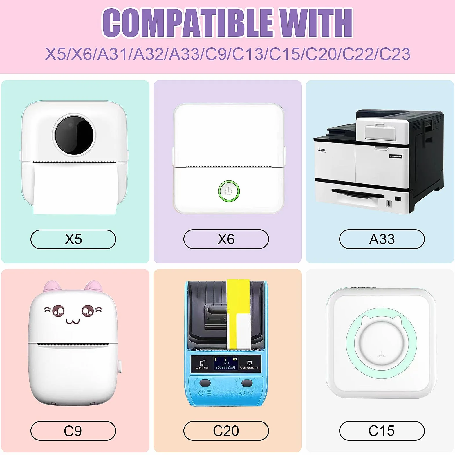 Lot de 20 rouleaux d'autocollants pour mini imprimante, papier thermique blanc et multicolore pour appareil photo enfant