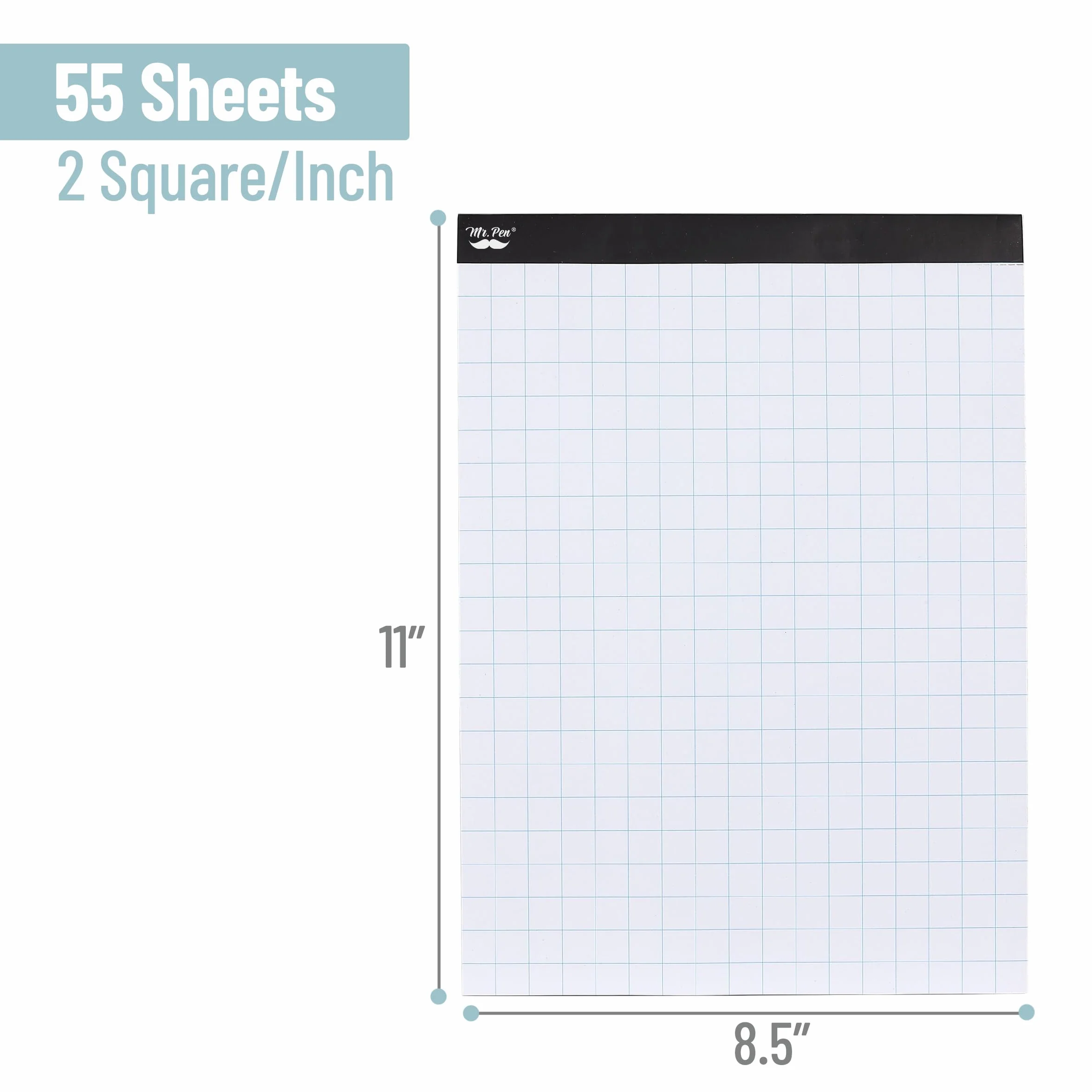 Mr. Pen Papier quadrillé 2 x 2, 21,6 x 27,9 cm, 55 feuilles, bloc de papier graphique mathématiques