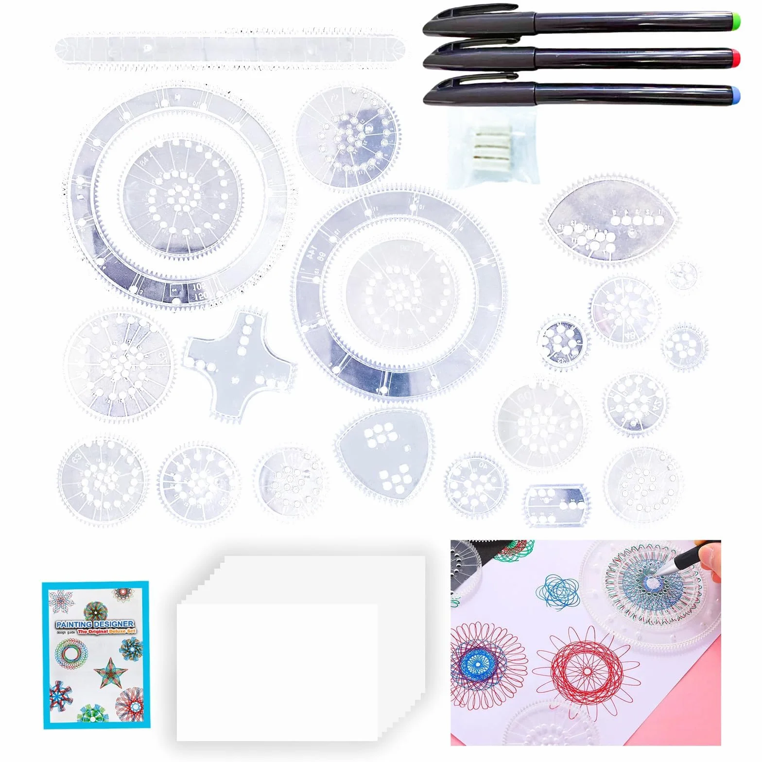 Wafuesh Deluxe Ensemble De Dessin Spirale 26 Pièces Pochoirs Créatifs Multifonctionnels