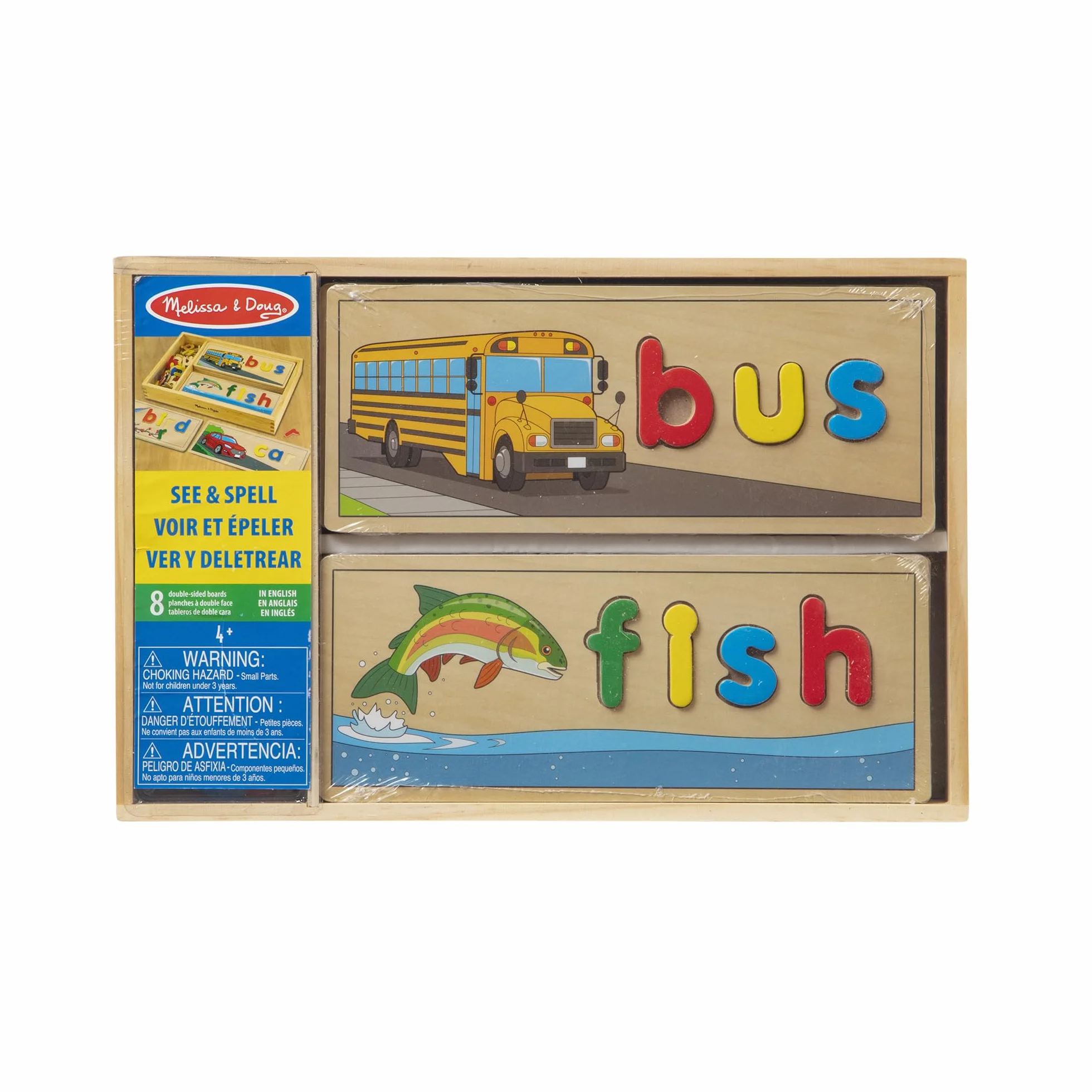 Melissa & Doug Voir Et Épeler en Anglais - 8 Planches À Double Face - Jeu Éducatif en Bois - Jouet Développement Apprentissage - Cadeau Enfant 4 Ans+