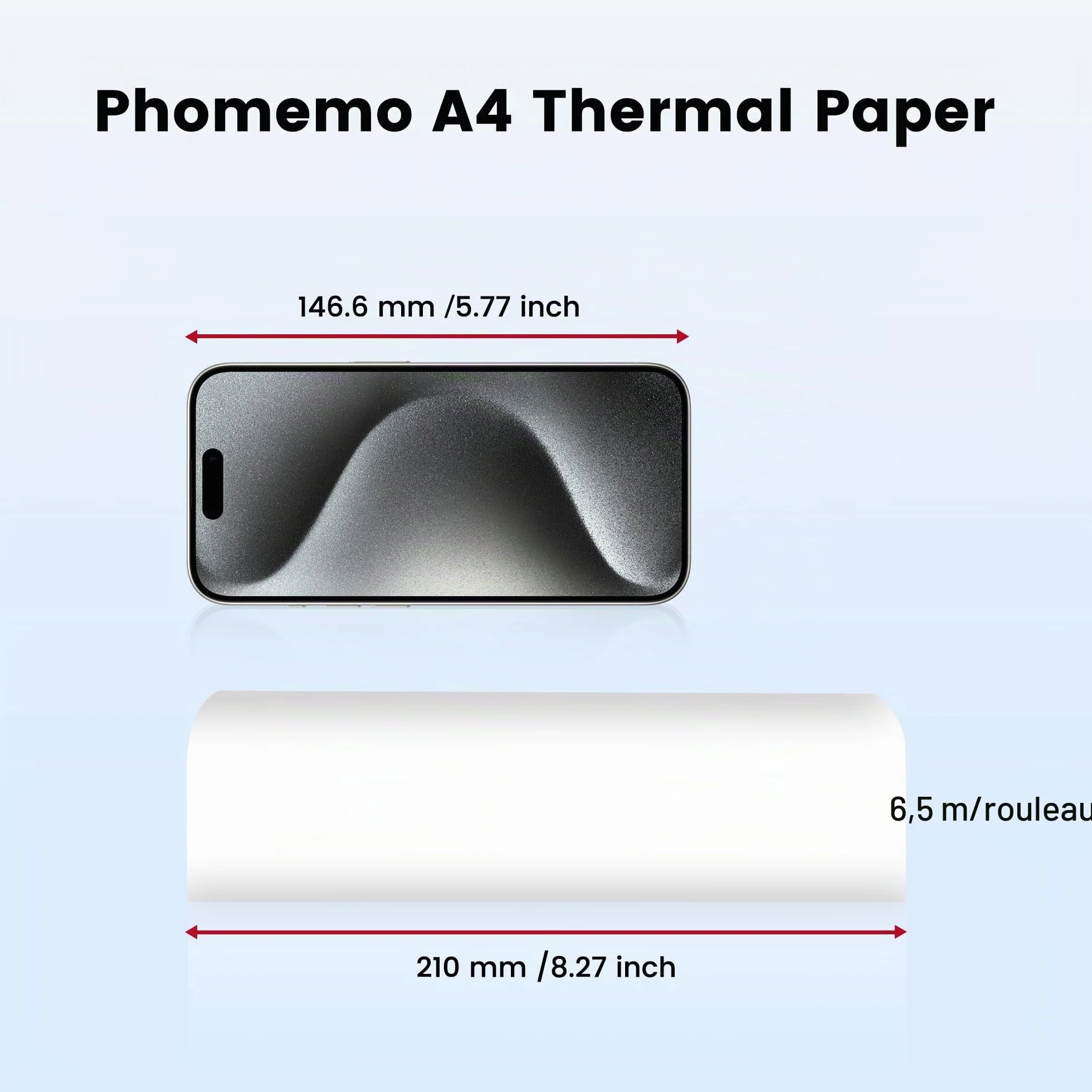 Phomemo Papier Thermique A4 2 Rouleaux 210x297 mm Compatible M832/M834/M833
