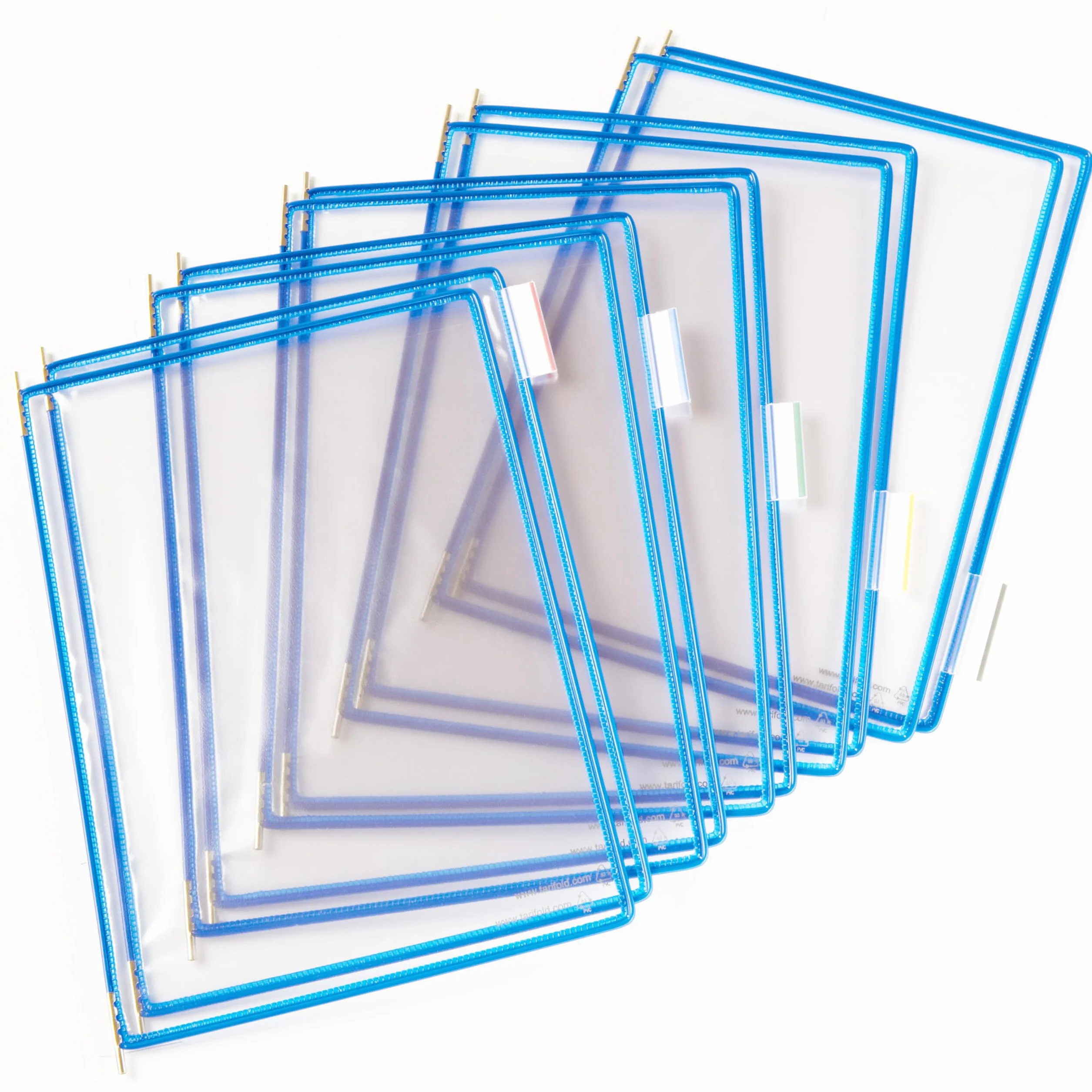 Tarifold Lot de 10 Poches à Pivots A4 Portrait - Système d'Affichage PVC Souple Anti-Reflets Cadre Acier Bleu