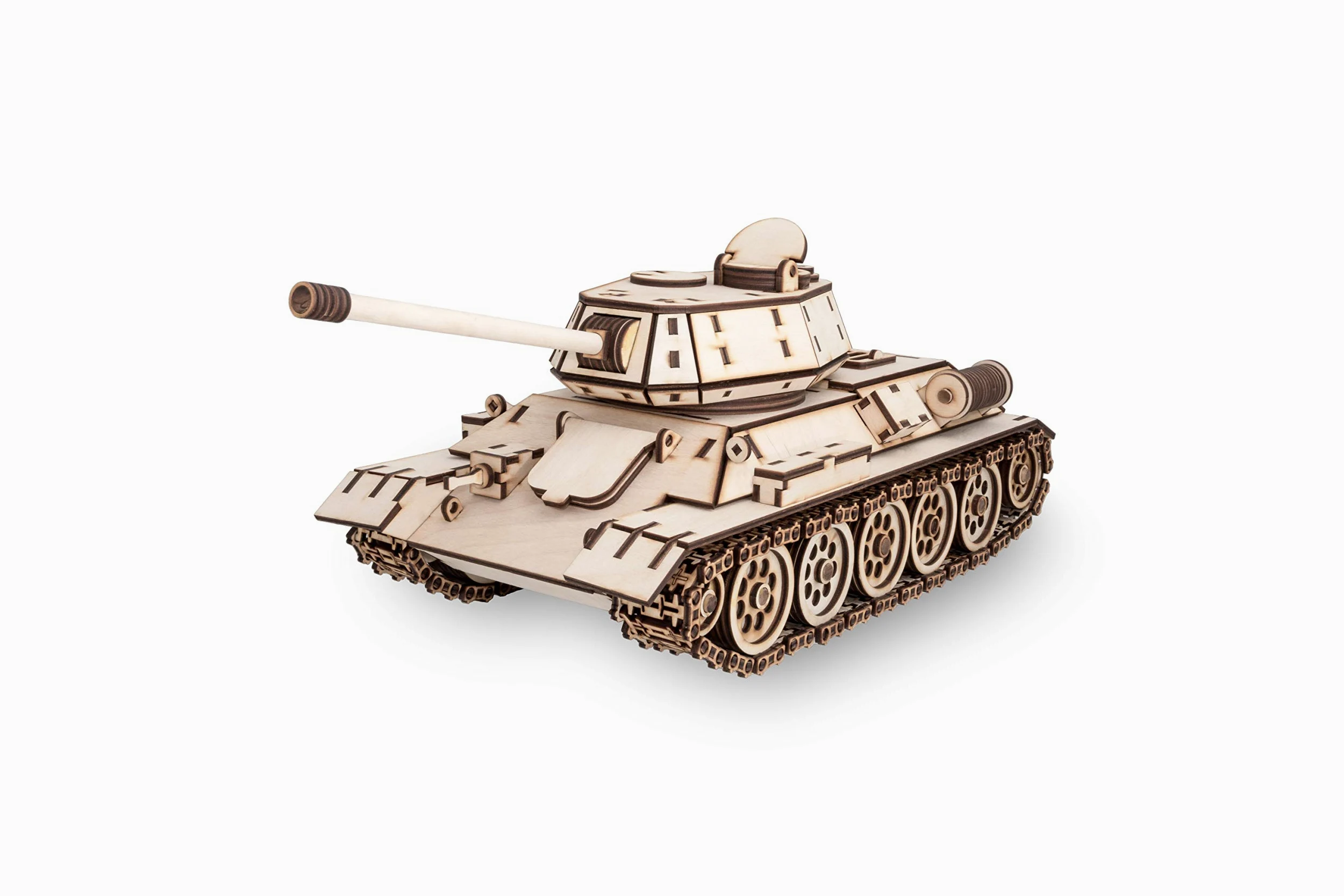 EWA Eco-Wood-Art- Char Militaire T-34-Puzzle 3D en Bois-Casse tête Adulte et Adolescent-Assemblage avec de la colle-600 pièces, Tank T-34, Naturel, Panzer T-34