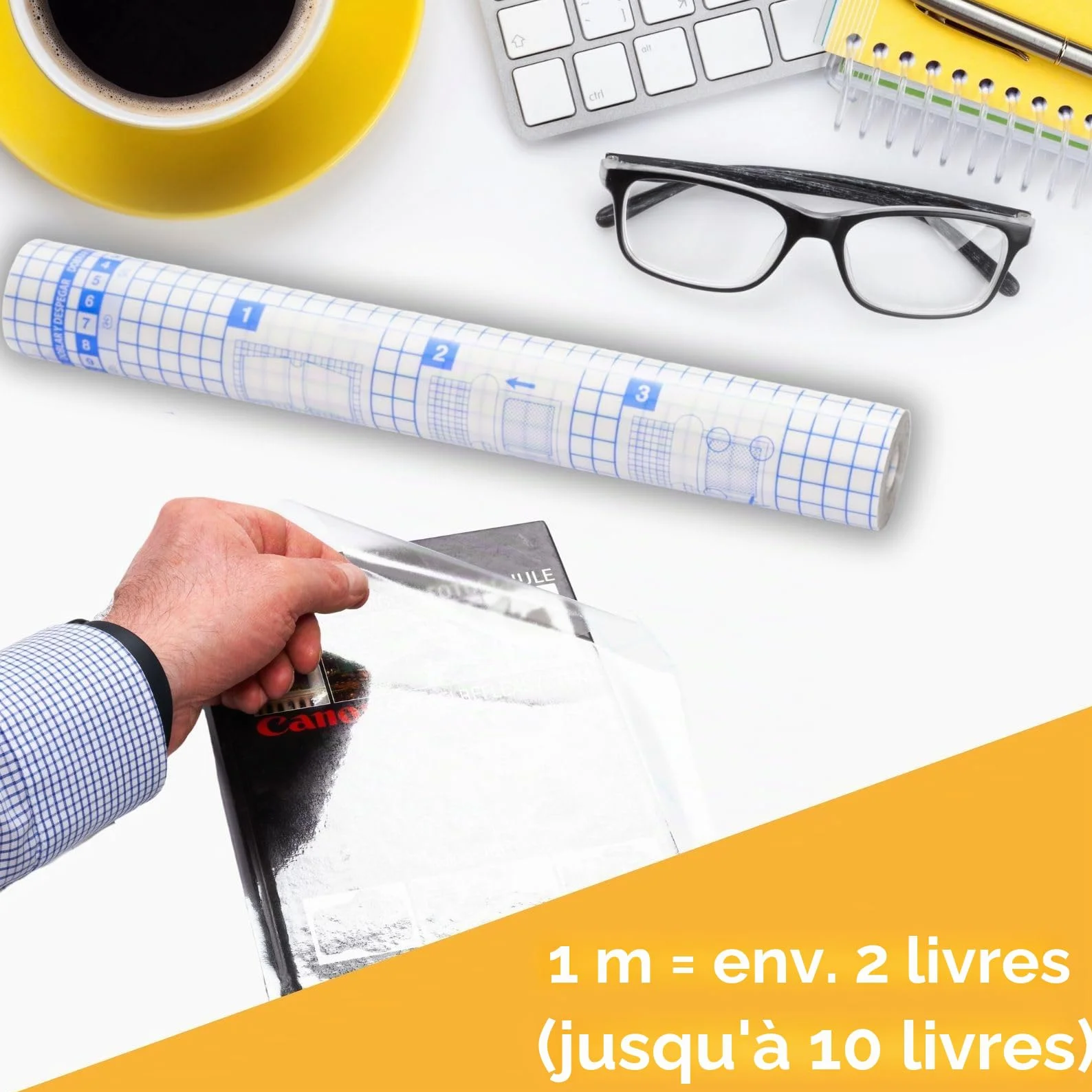 Film de protection autocollant pour livre 5 m x 30 cm transparent découpable indéchirable