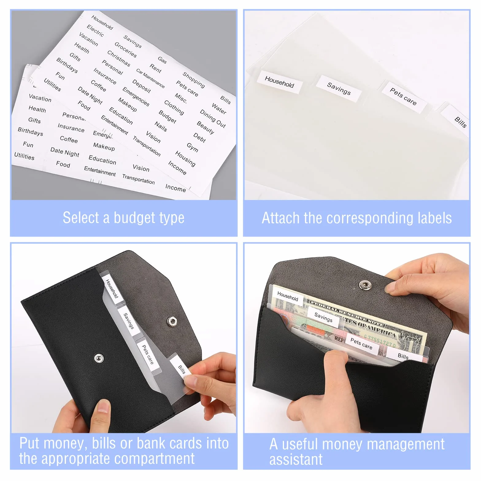 Lot de 11 Enveloppes pour Espèces, Portefeuille de Trésorerie, Planificateur Budgétaire, Classeur en Cuir Synthétique