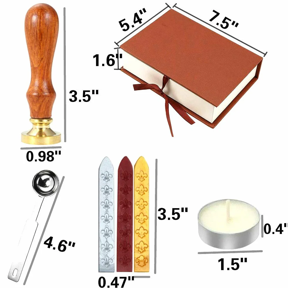 Kit de cachet de cire en forme de lettre T - Sceau en cuivre avec poignée en bois, bâtons de cire, cuillère à fondre, bougies blanches