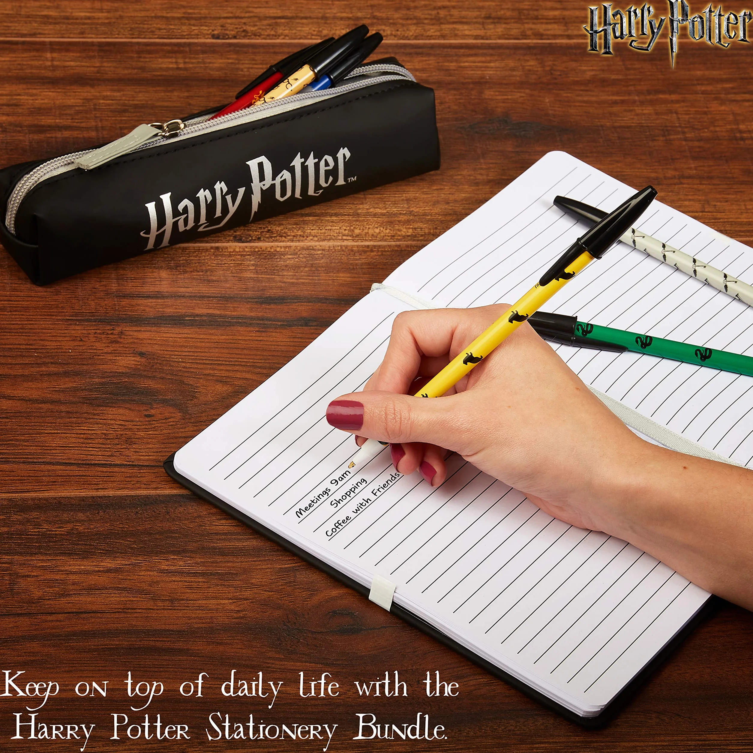 Harry Potter Set Papeterie Carnet Trousse Stylo Fournitures Scolaires Enfant Ado Fille Garcon (Noir)