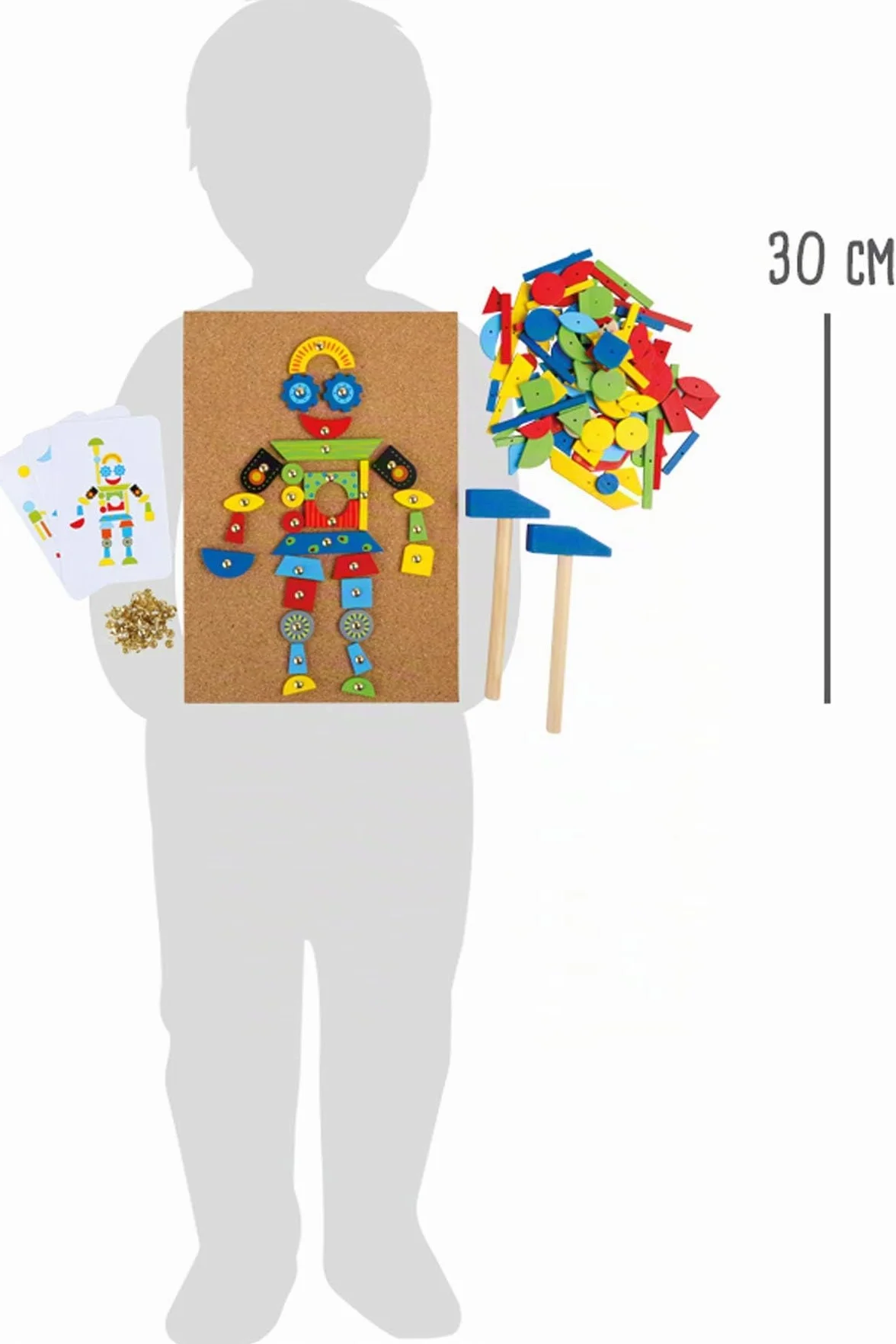 Small Foot Jeu de clous en liège et en bois 126 pièces avec marteaux à partir de 6 ans
