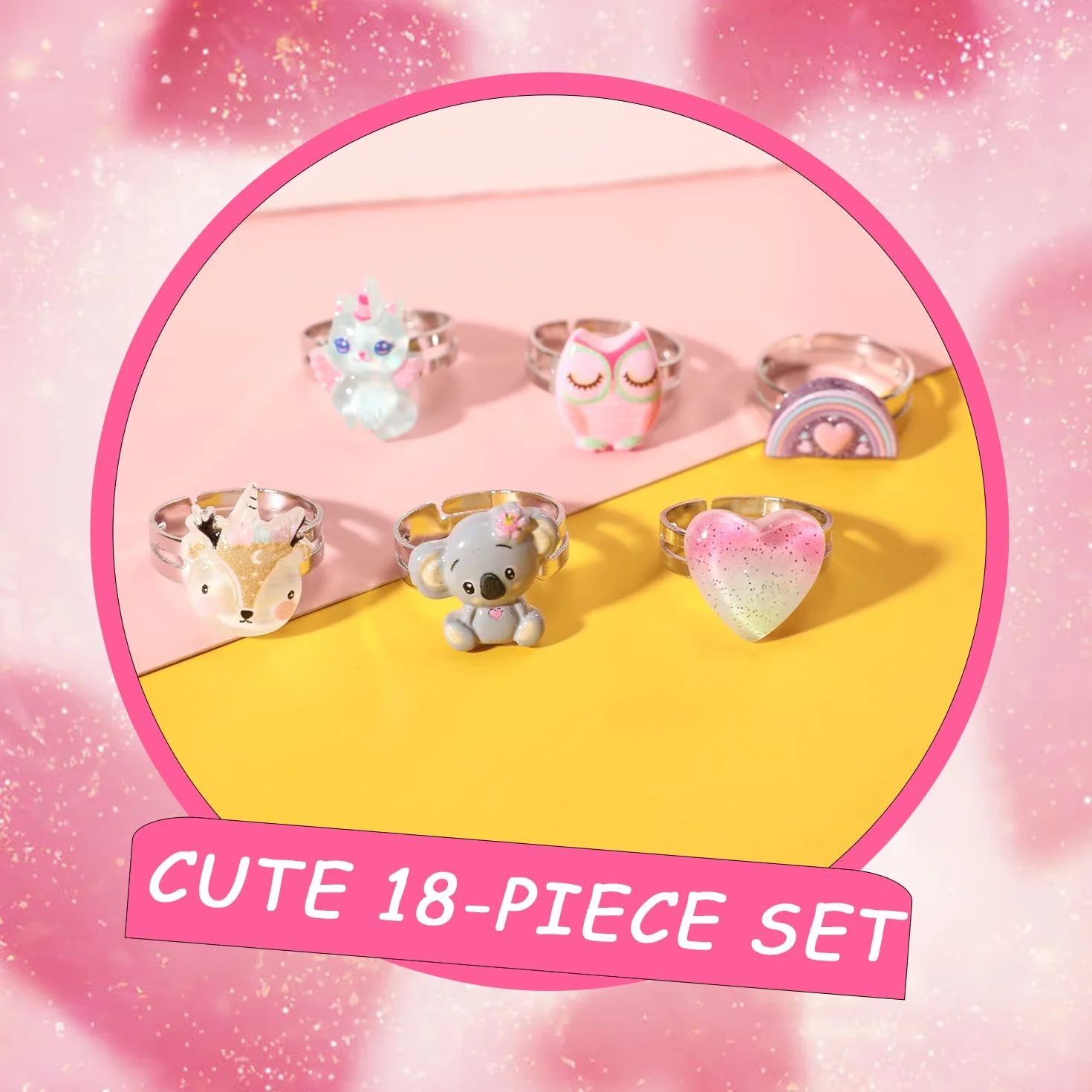 Ensembles de Collier et Bague Licorne pour Enfants - 6 Pièces Bijoux Fille