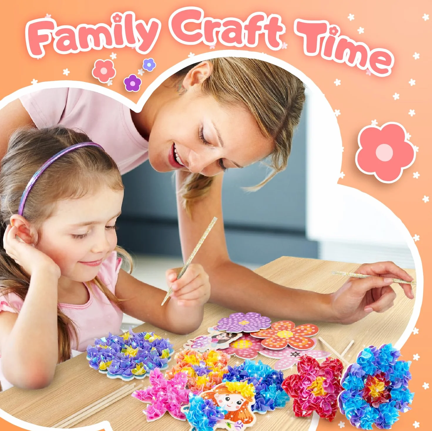 Kit de bricolage pour enfants Kiztoys - Mallette bouquet de fleurs avec paillettes - Kit créatif fille cadeau